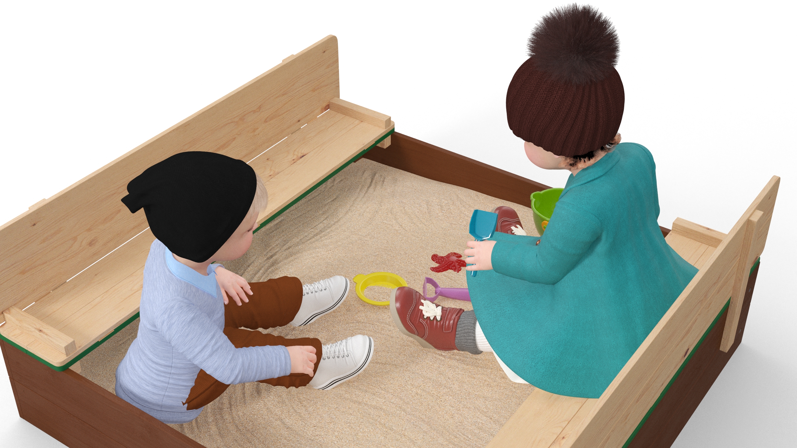 Toddler Children in Sandpit 3D