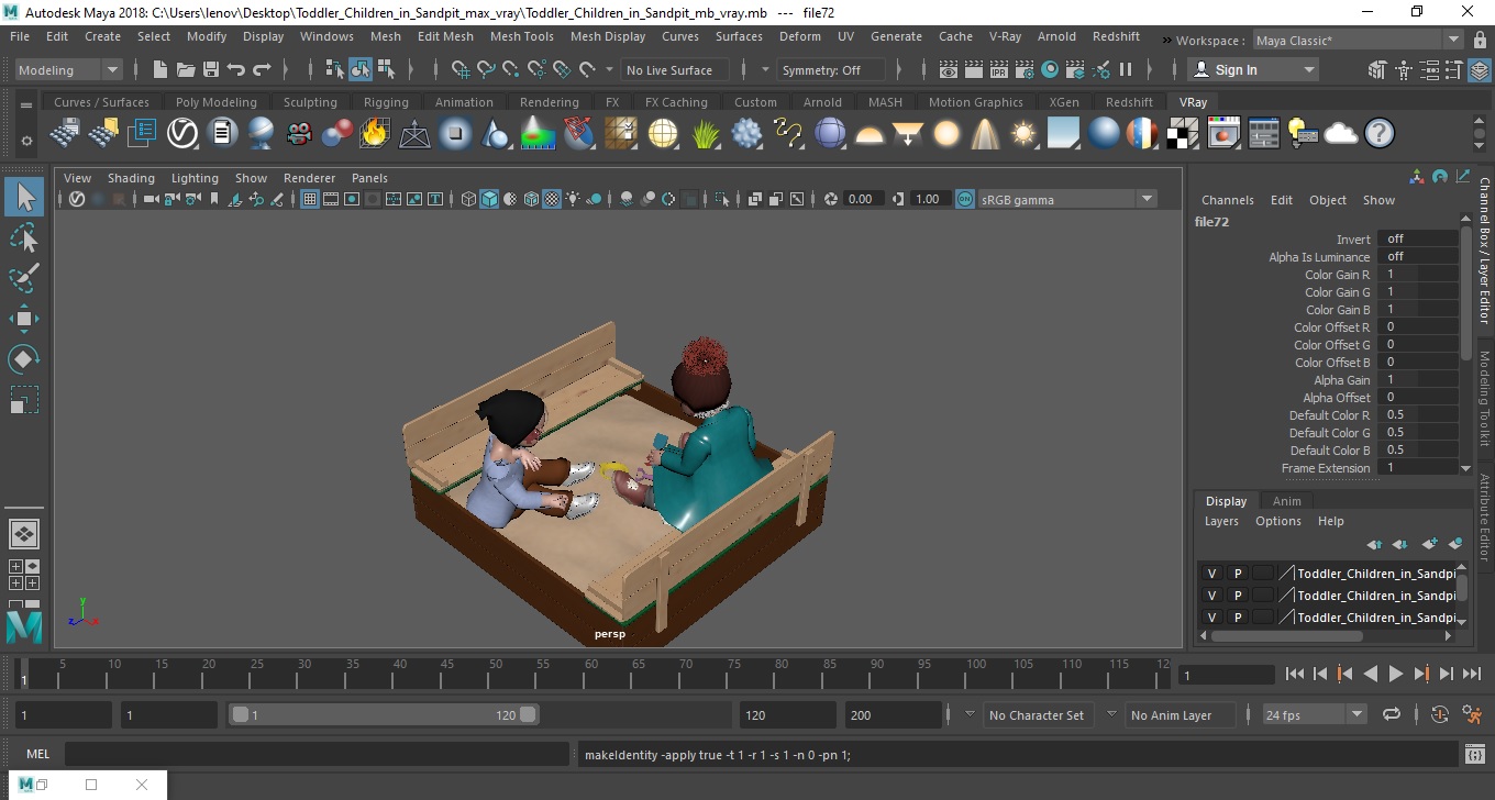 Toddler Children in Sandpit 3D