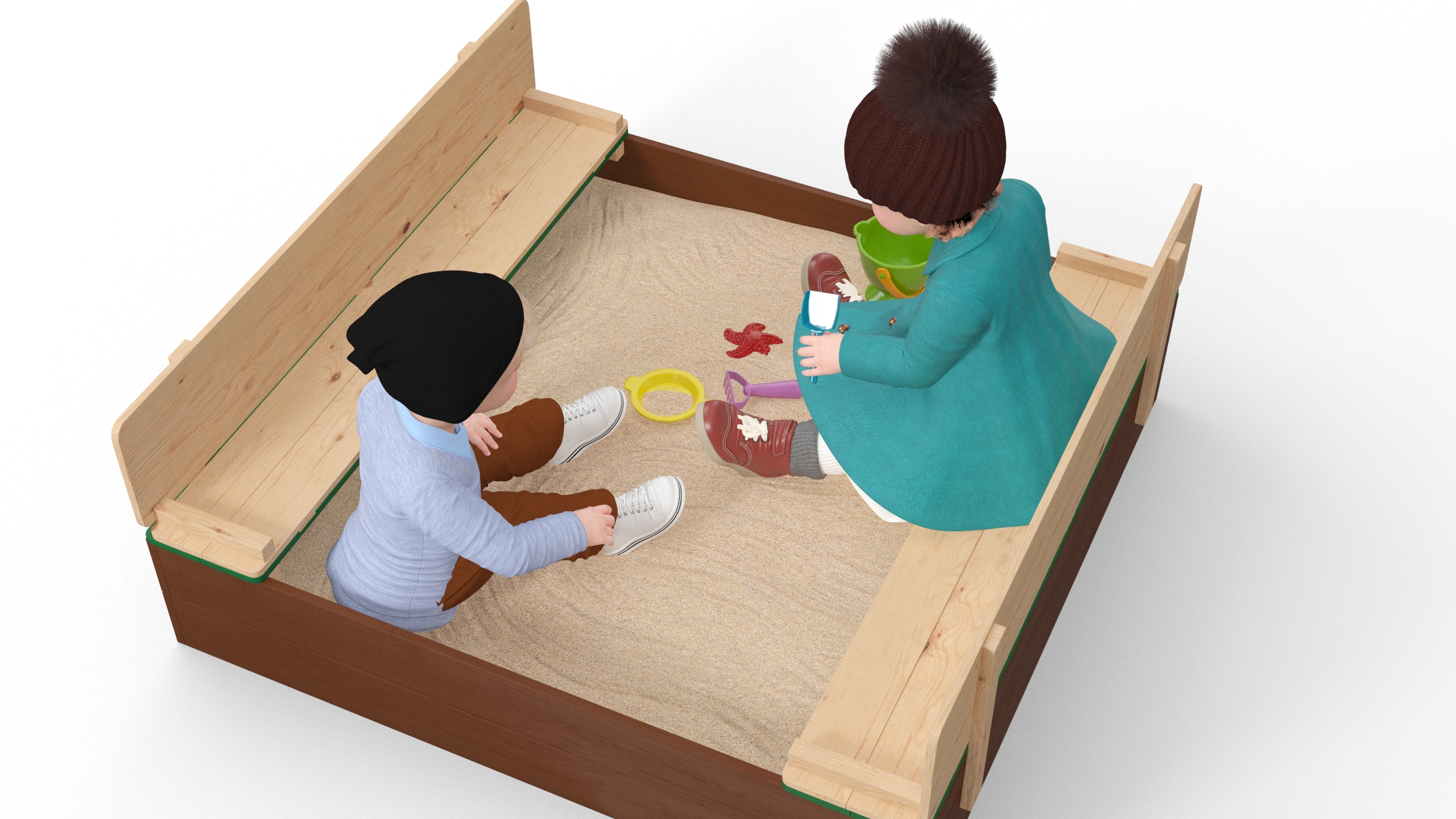 Toddler Children in Sandpit 3D