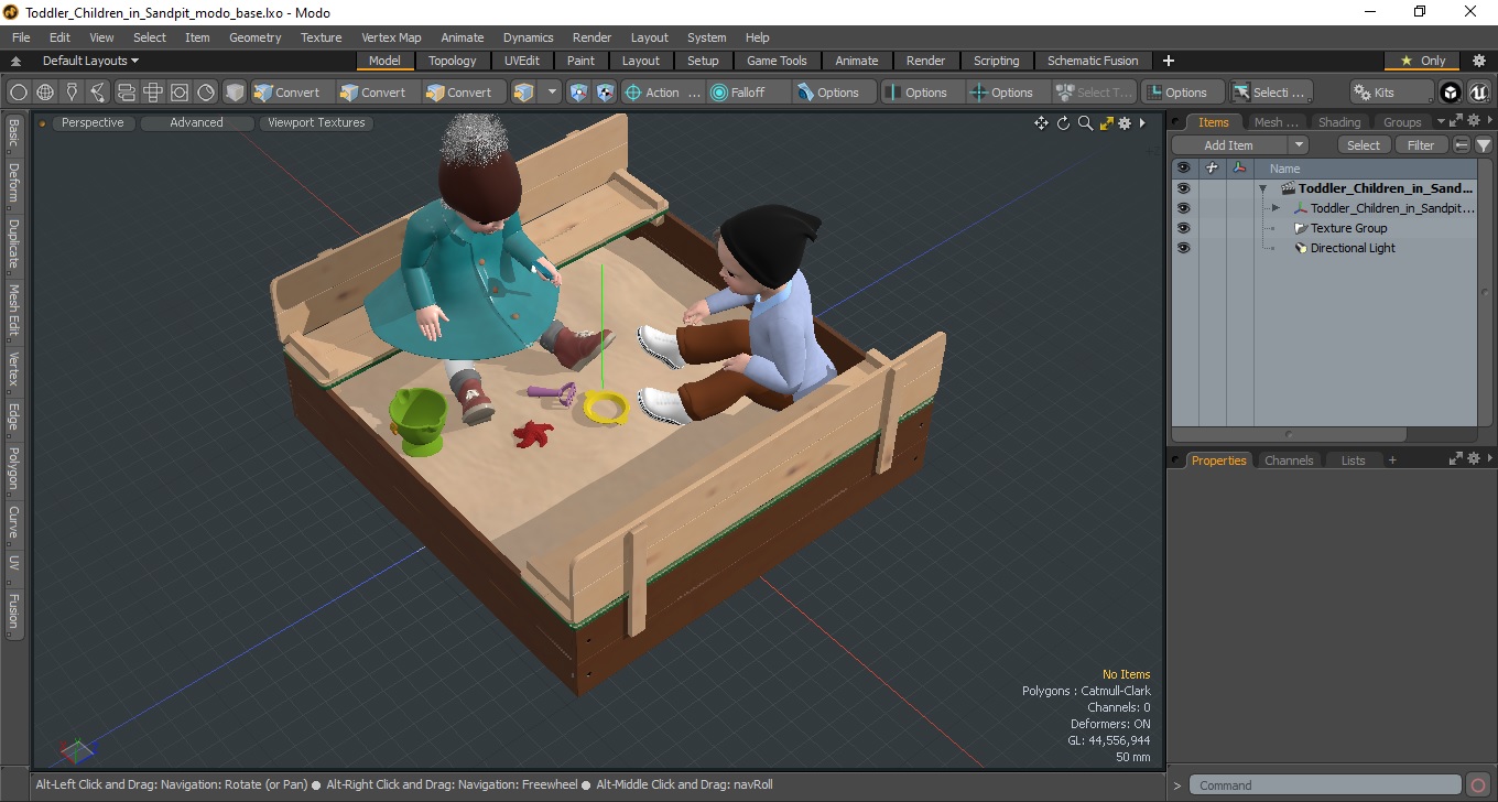 Toddler Children in Sandpit 3D