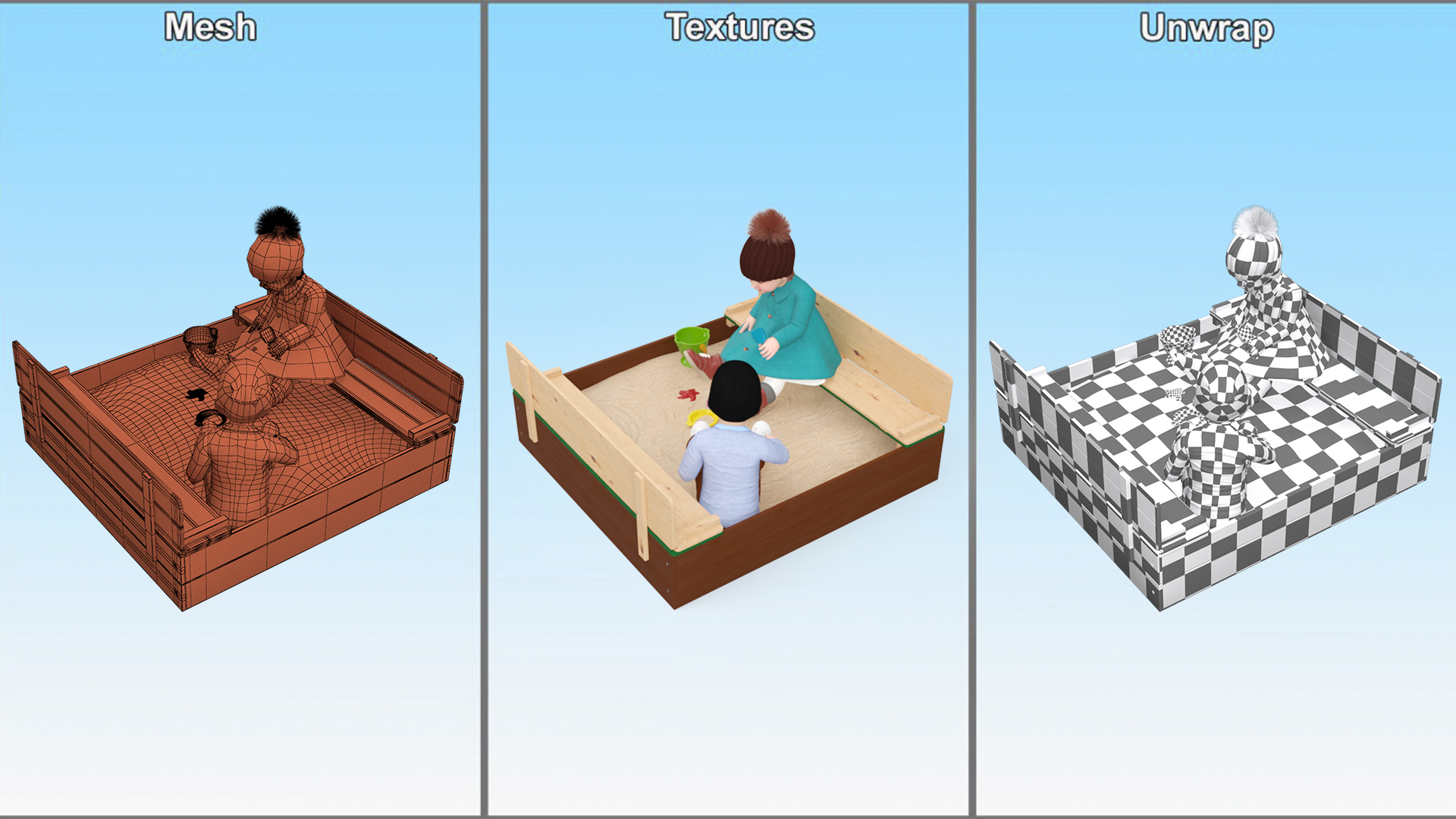 Toddler Children in Sandpit 3D