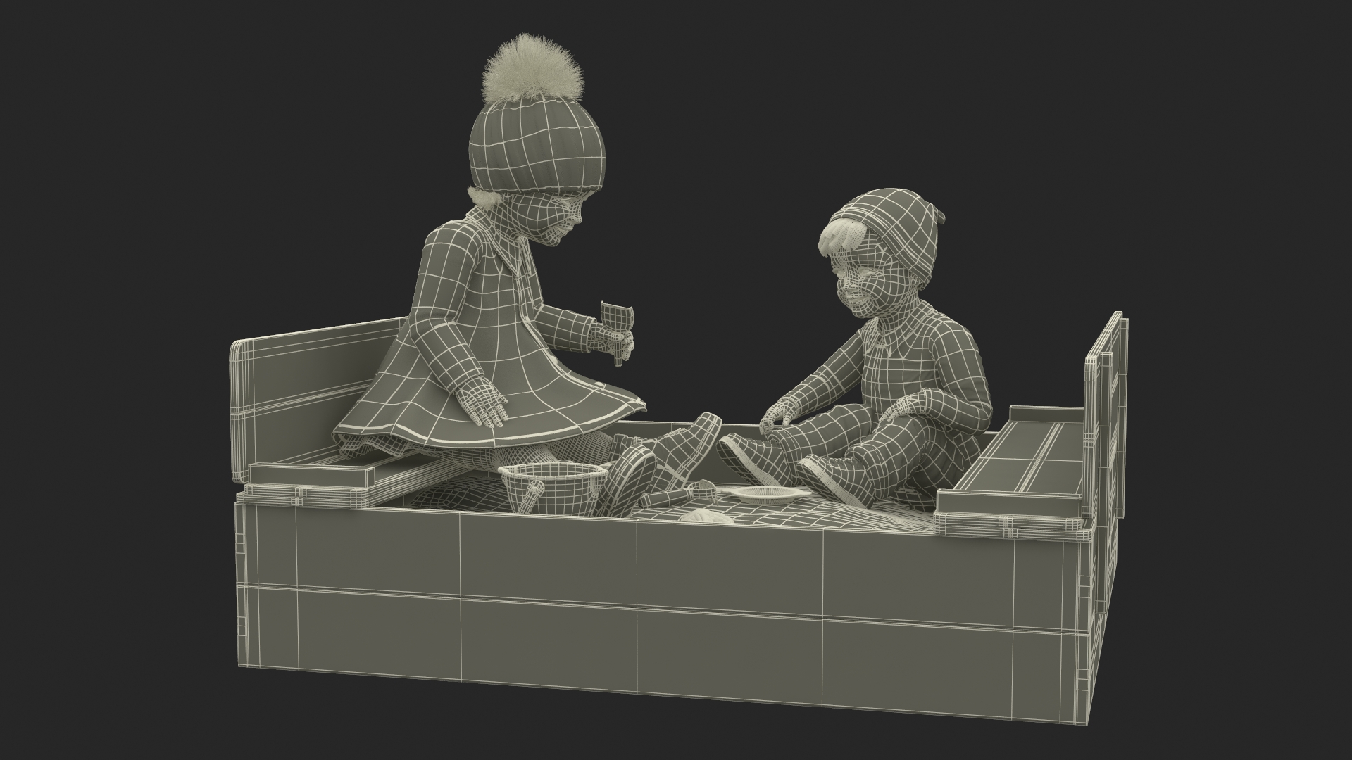 Toddler Children in Sandpit 3D