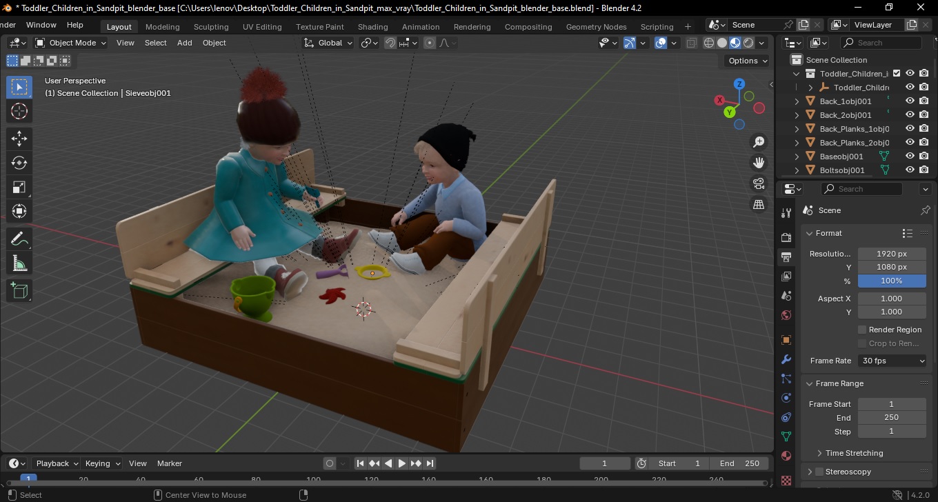 Toddler Children in Sandpit 3D