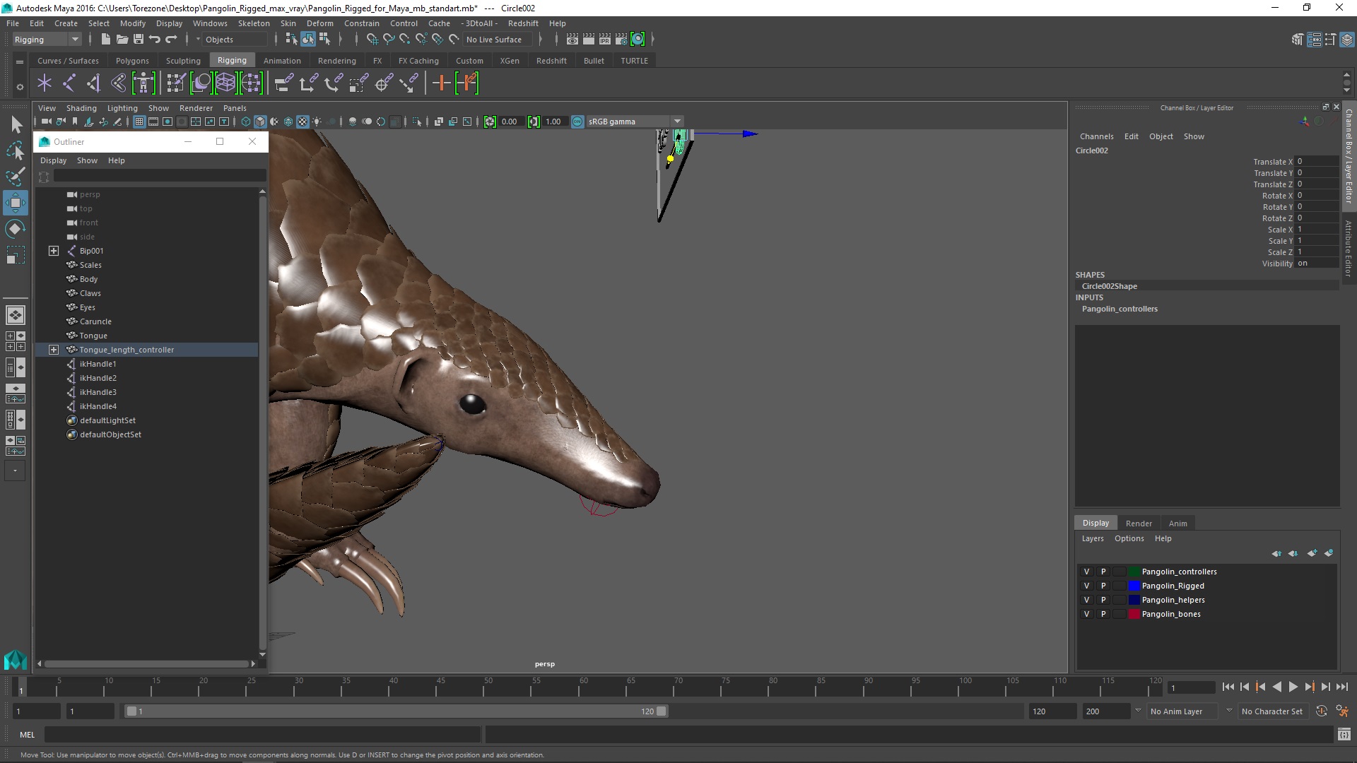 Pangolin Rigged for Maya 3D model