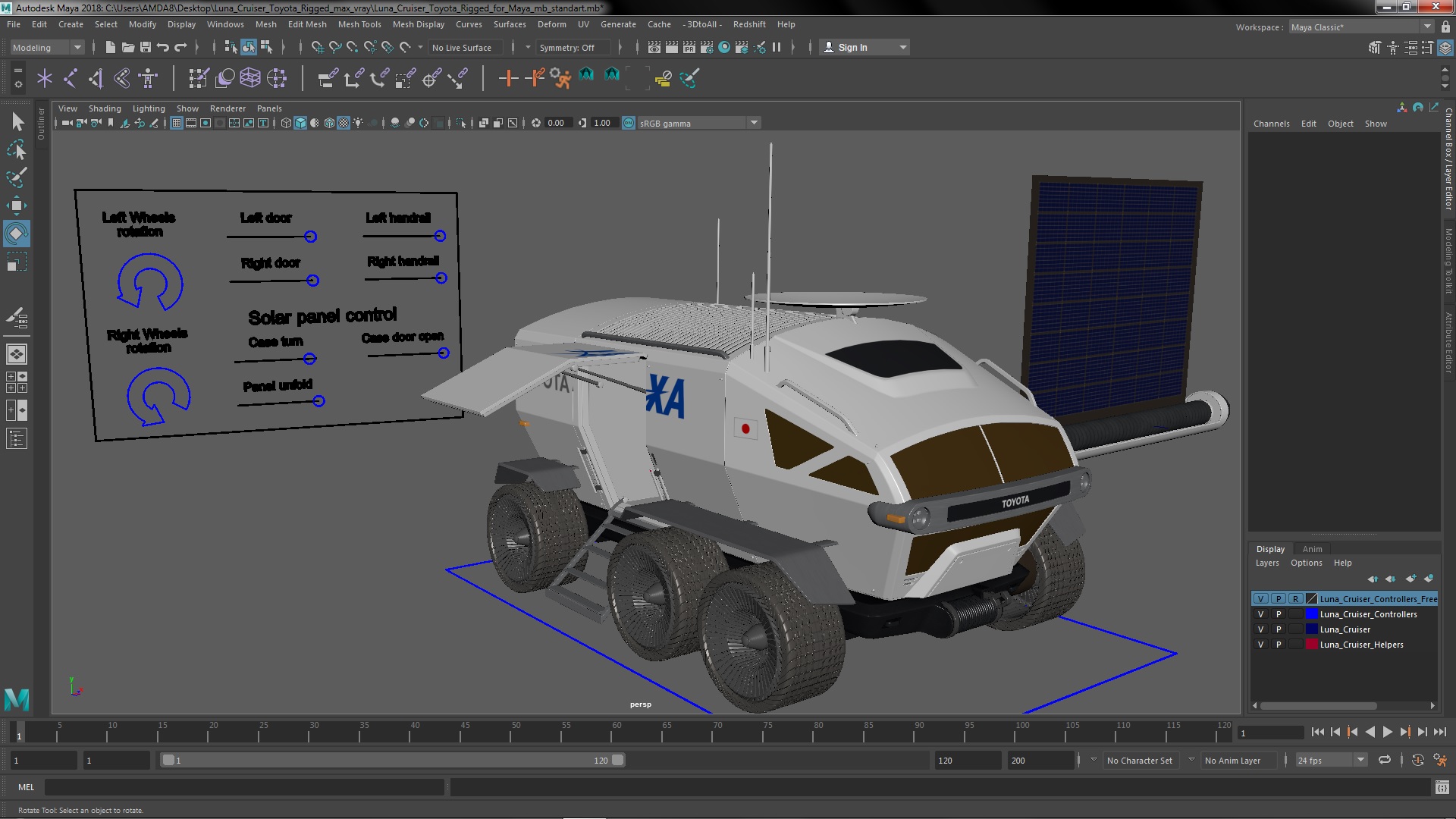 3D model Luna Cruiser Toyota Rigged for Maya