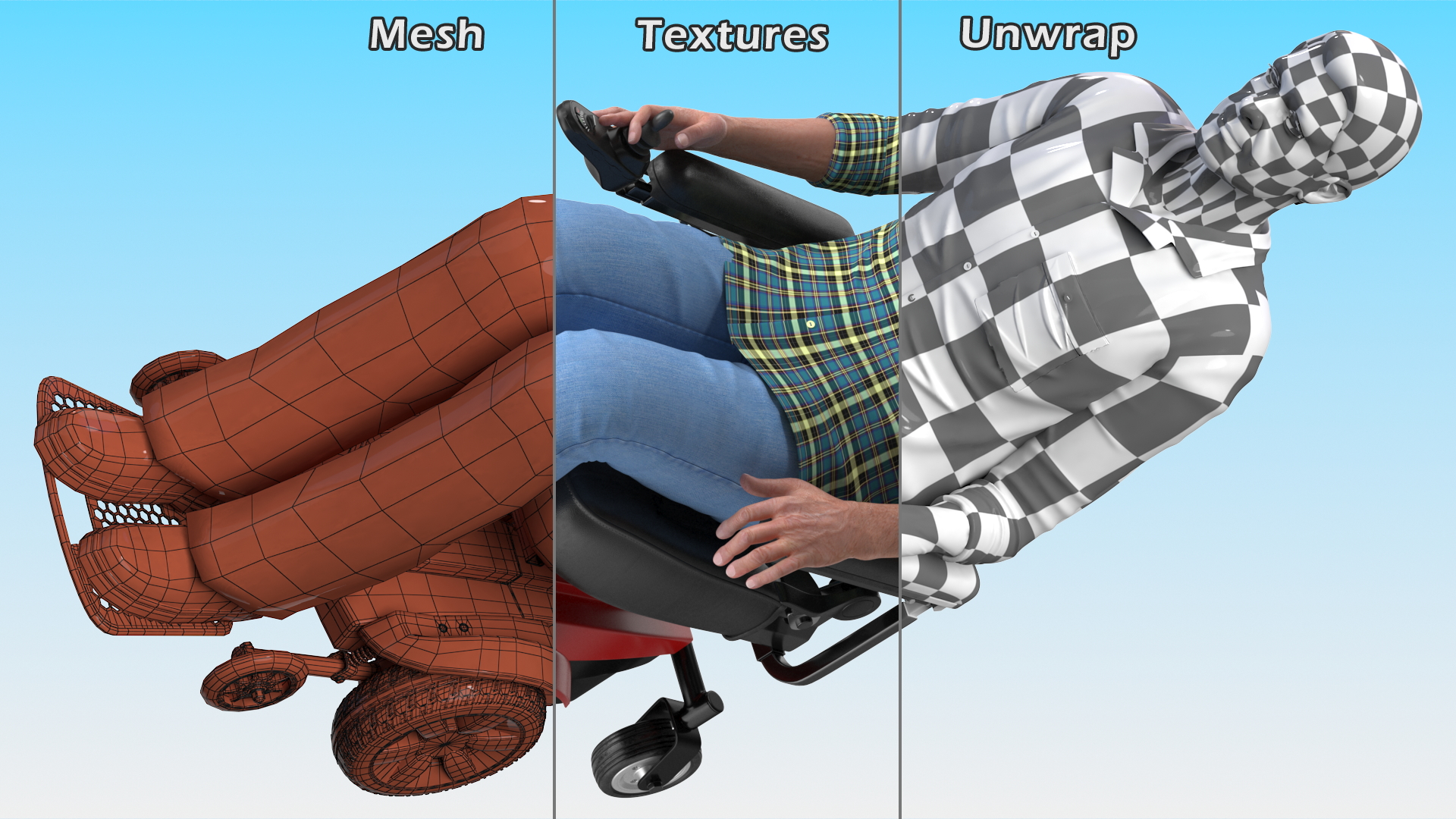 Elderly Man with Jazzy Select Wheelchair Rigged 3D