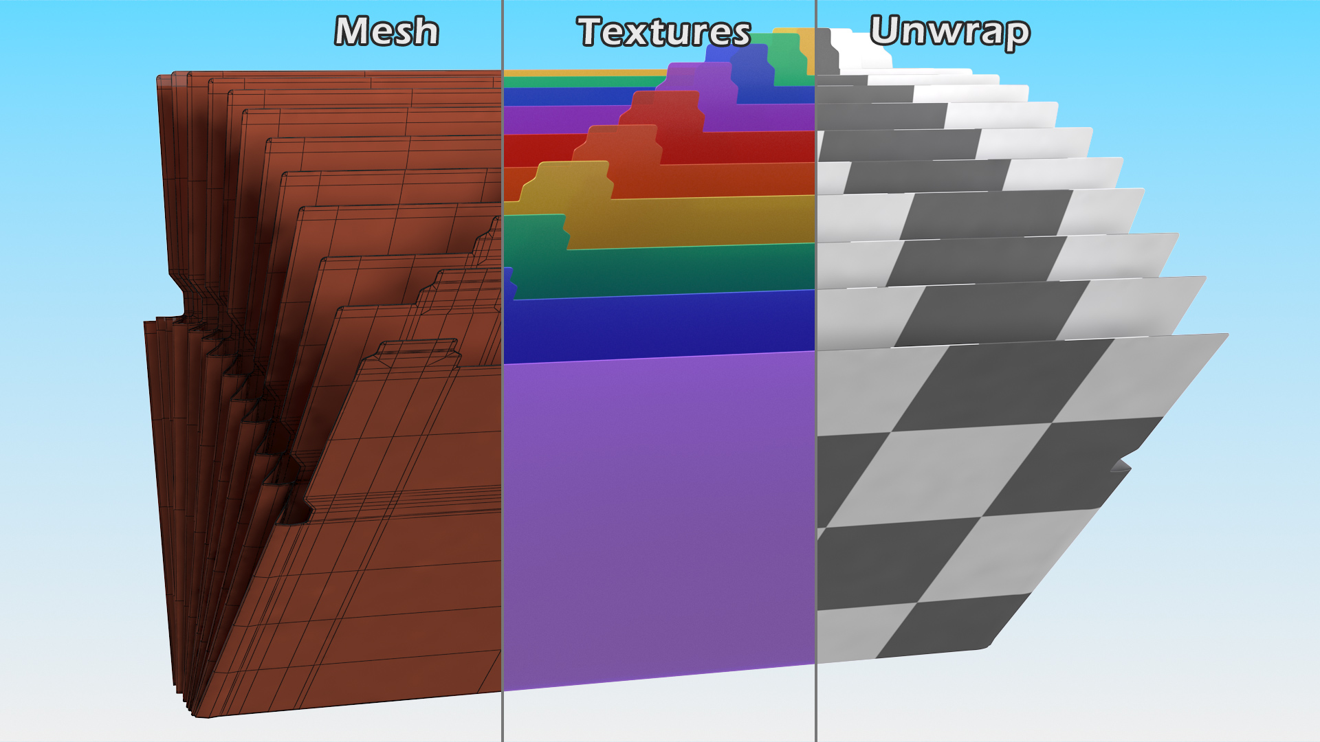 Pocket File Folders Open Colored 3D
