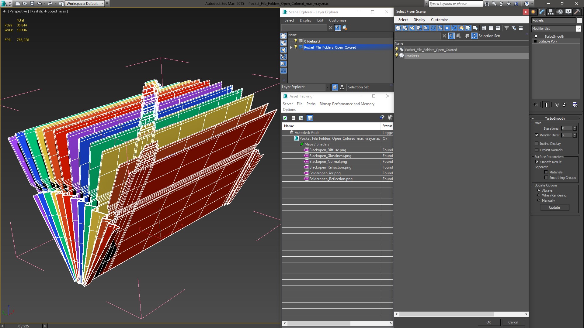 Pocket File Folders Open Colored 3D