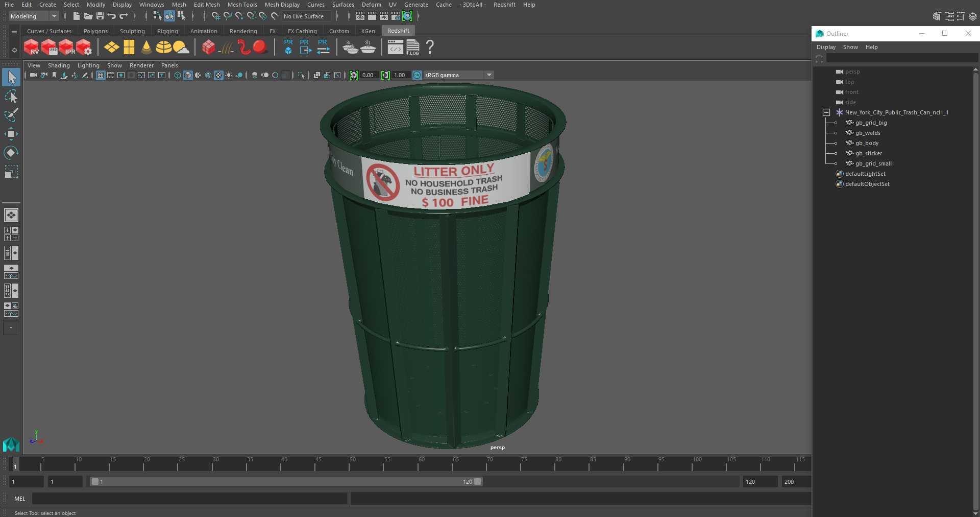 3D model New York City Public Trash Can