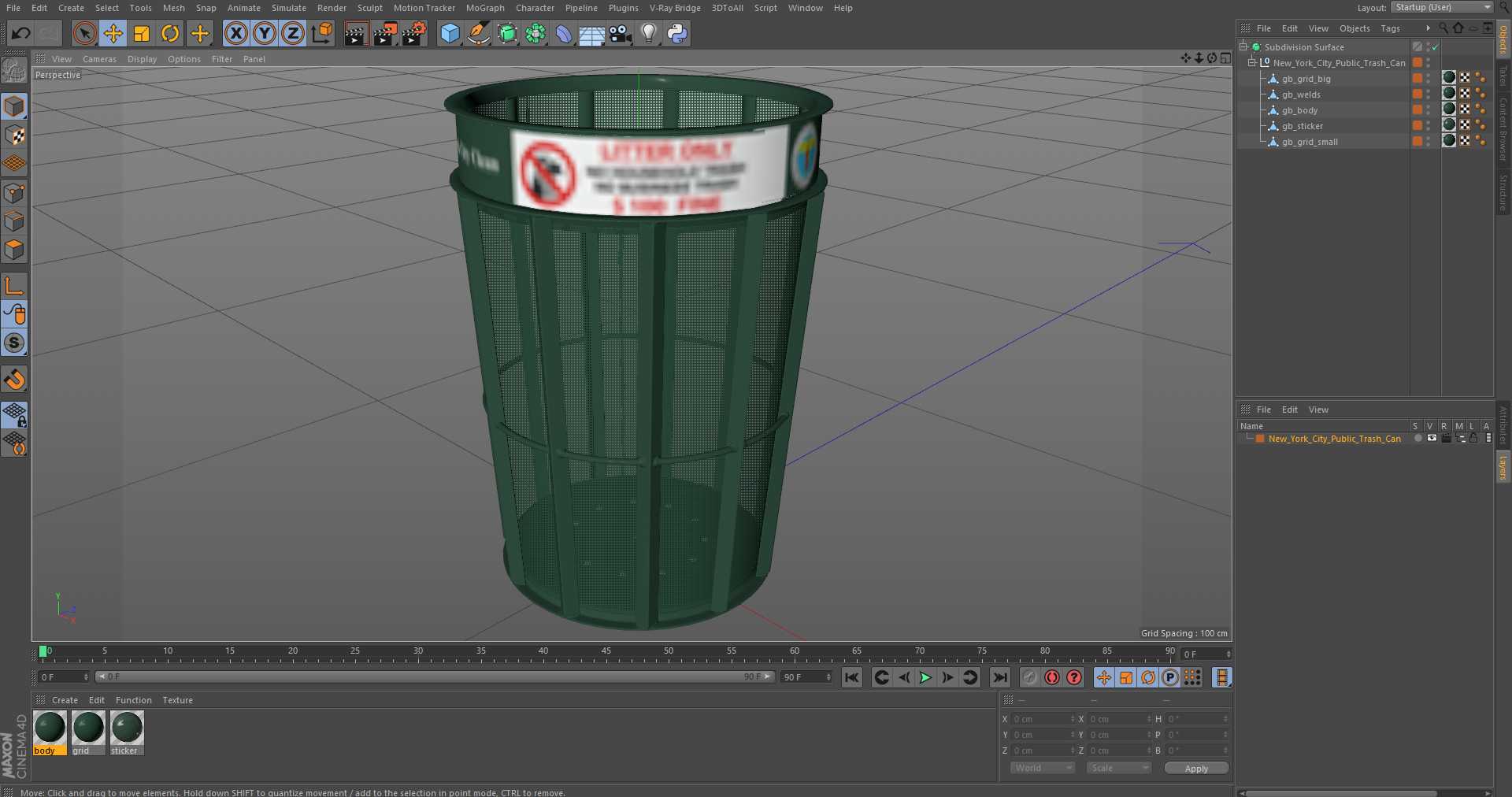 3D model New York City Public Trash Can