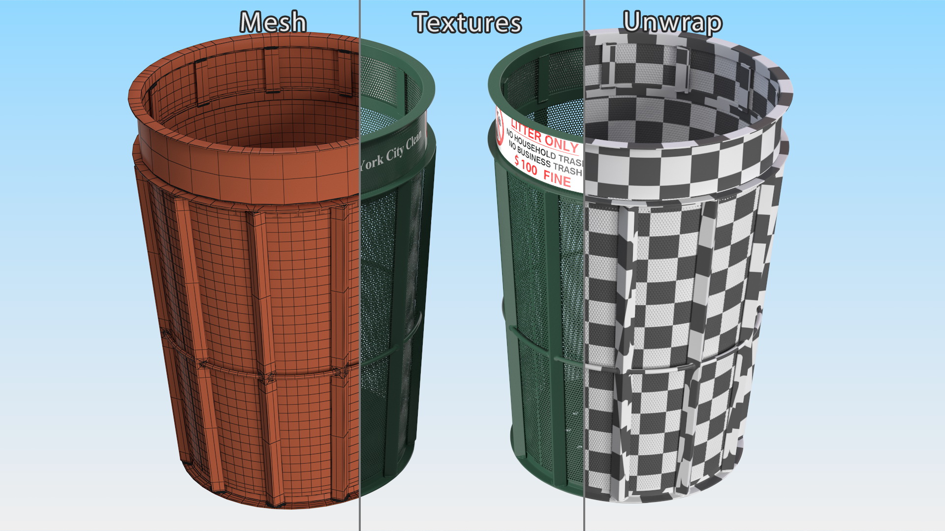 3D model New York City Public Trash Can
