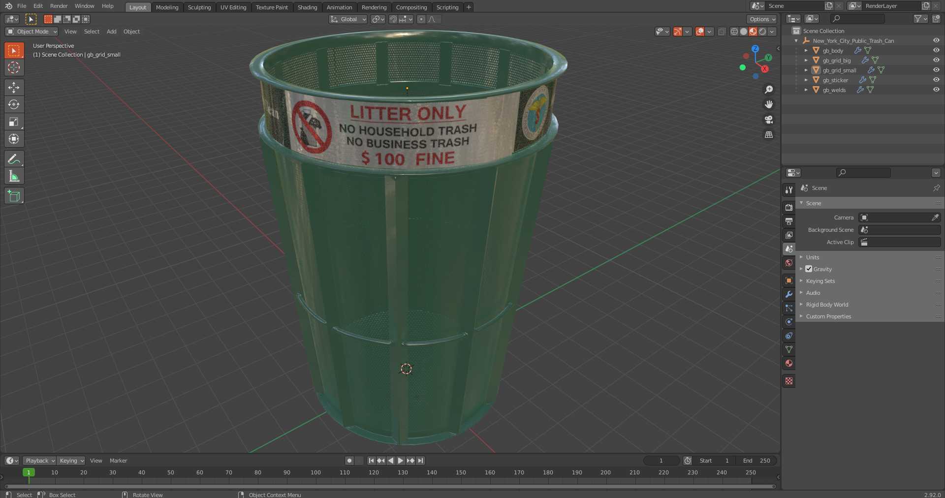 3D model New York City Public Trash Can