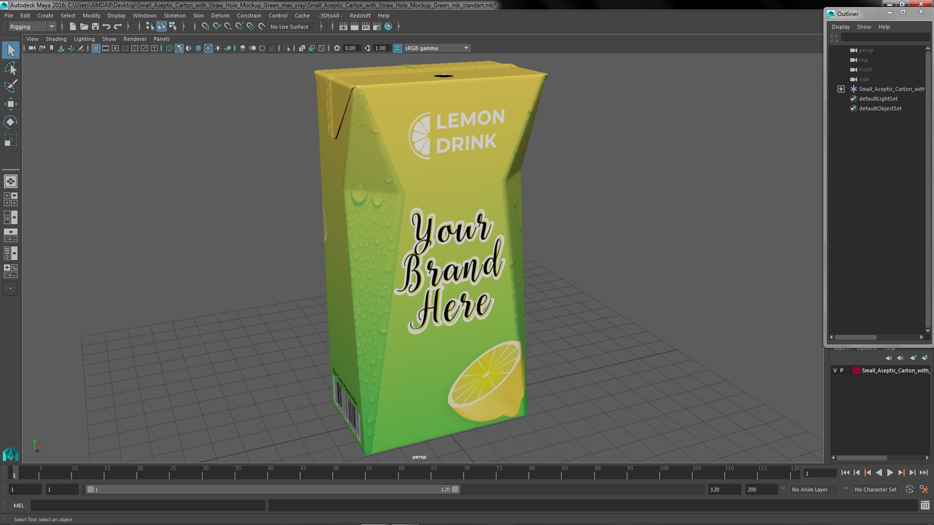 Small Aseptic Carton with Straw Hole Mockup Green 3D model