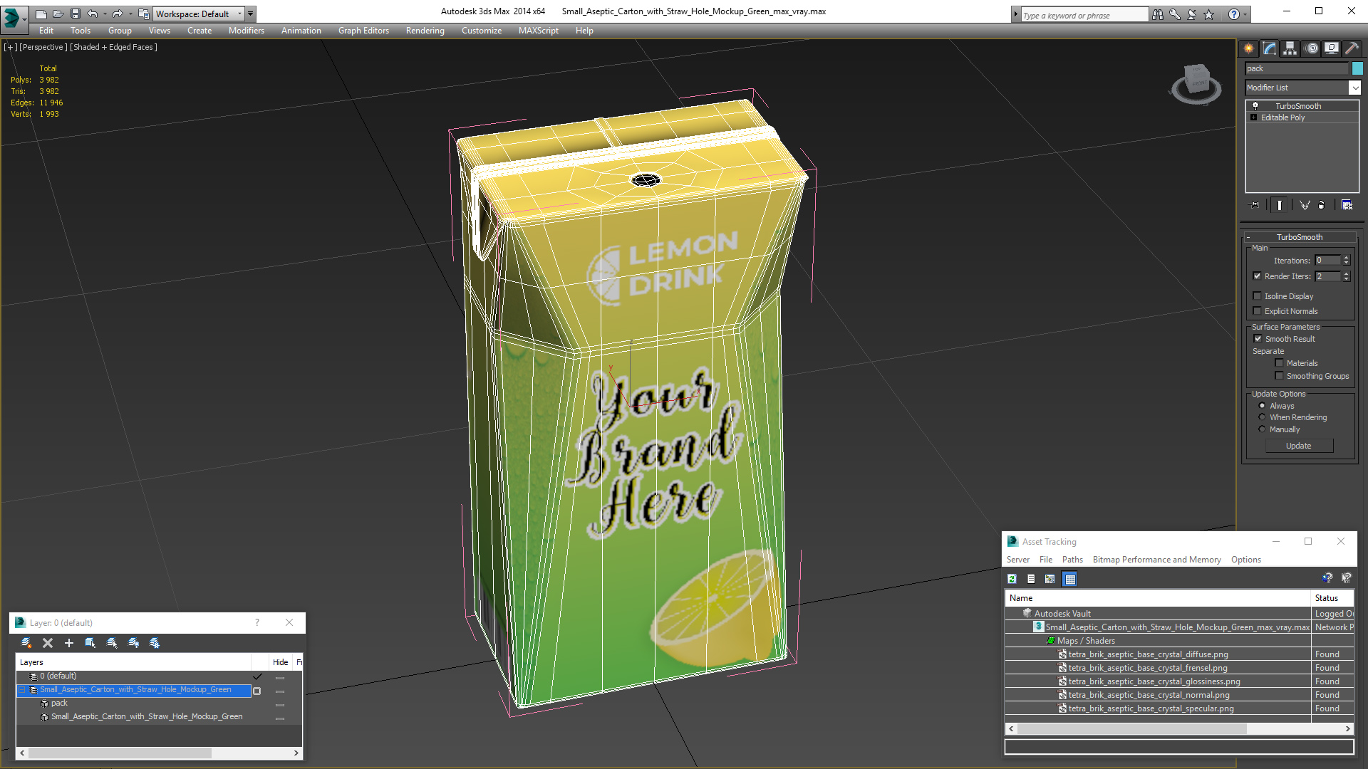 Small Aseptic Carton with Straw Hole Mockup Green 3D model