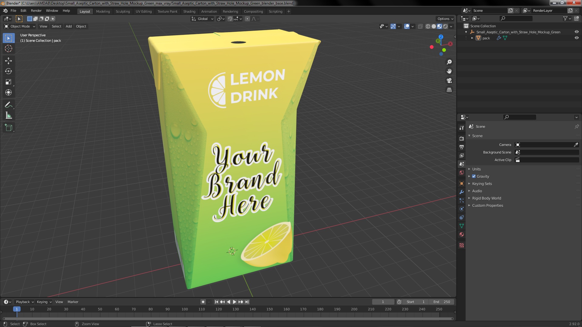 Small Aseptic Carton with Straw Hole Mockup Green 3D model
