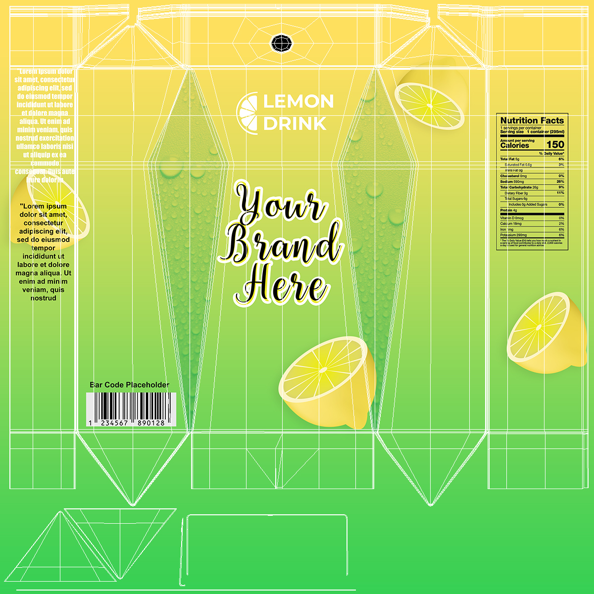 Small Aseptic Carton with Straw Hole Mockup Green 3D model