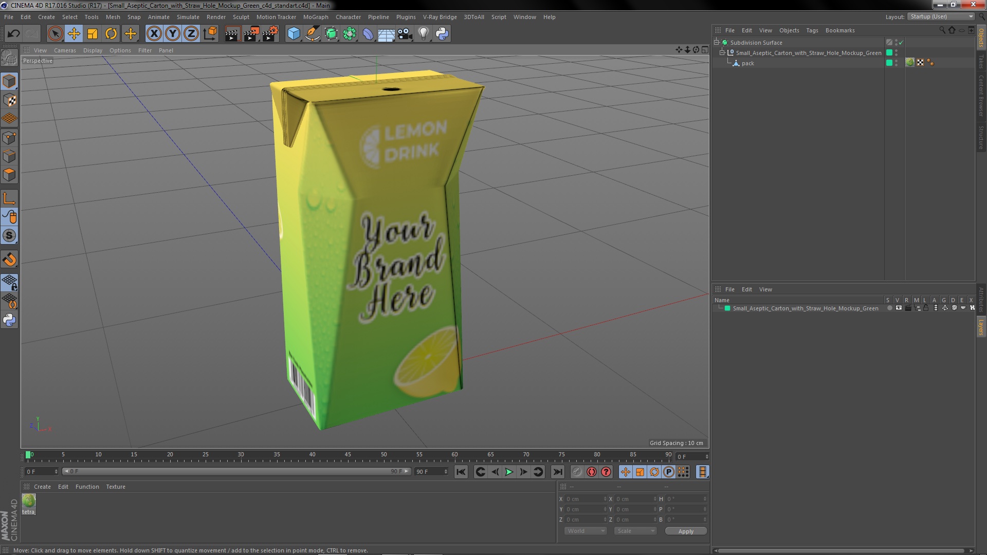 Small Aseptic Carton with Straw Hole Mockup Green 3D model