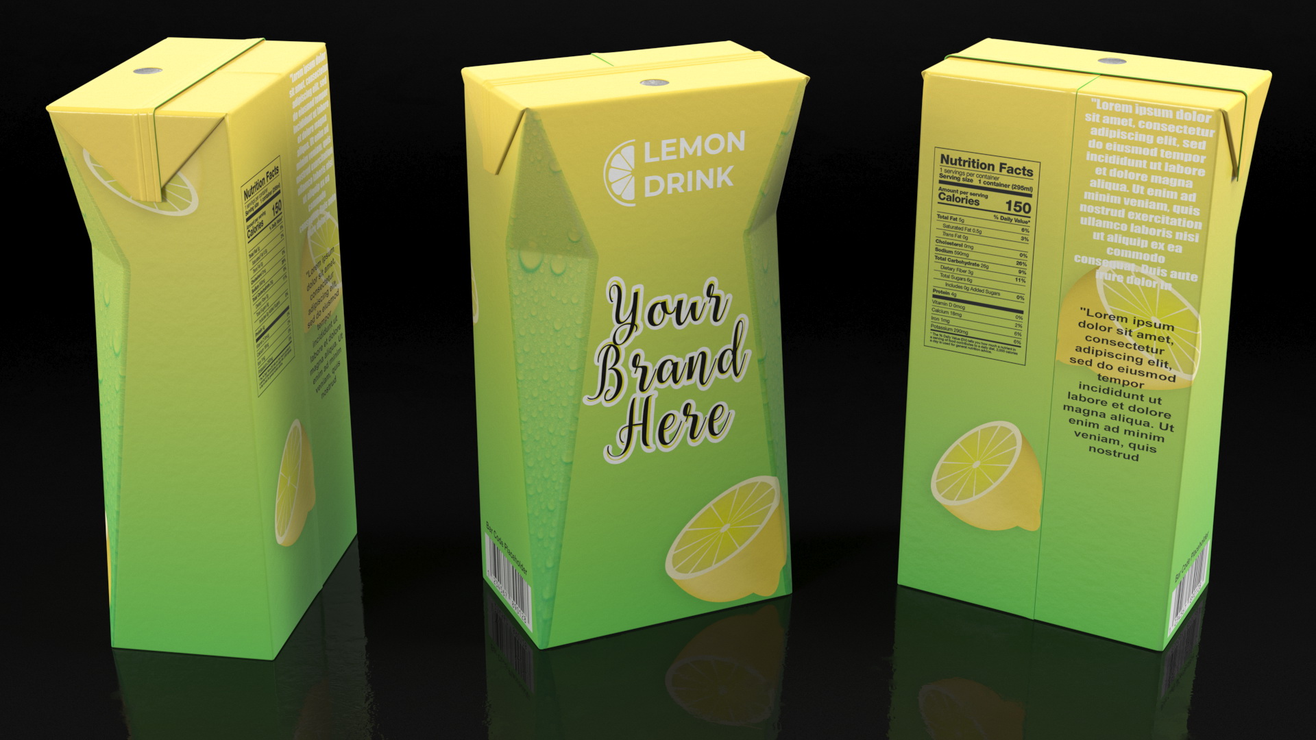 Small Aseptic Carton with Straw Hole Mockup Green 3D model