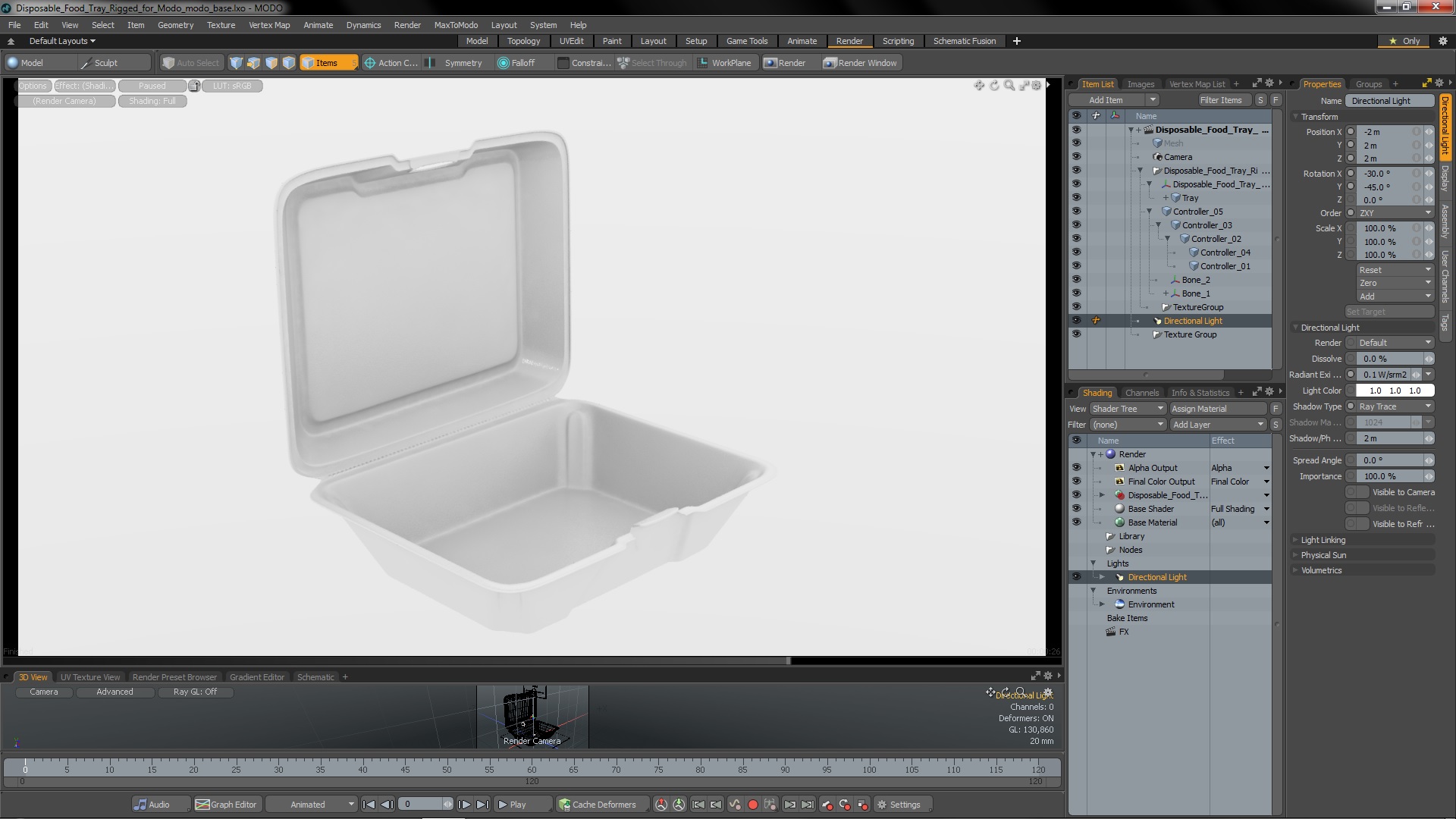 3D Disposable Food Tray Rigged for Modo