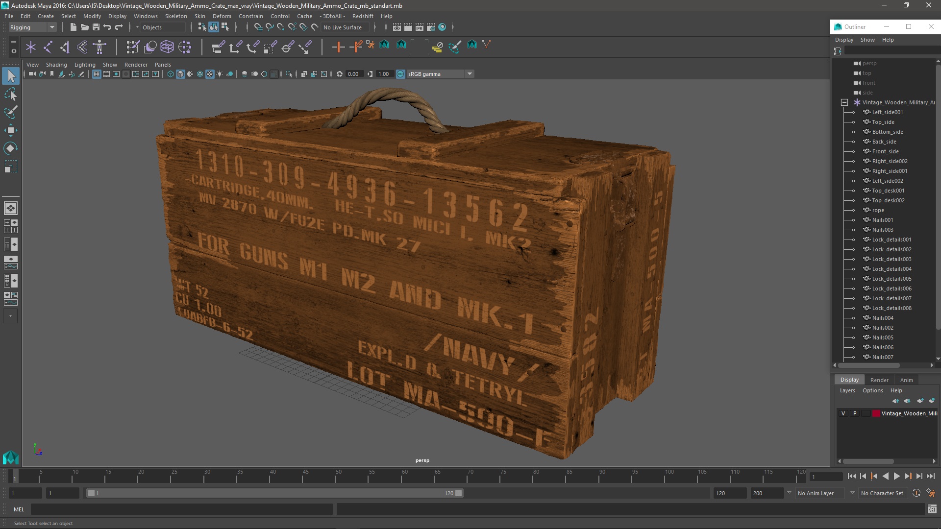 Vintage Wooden Military Ammo Crate 3D model