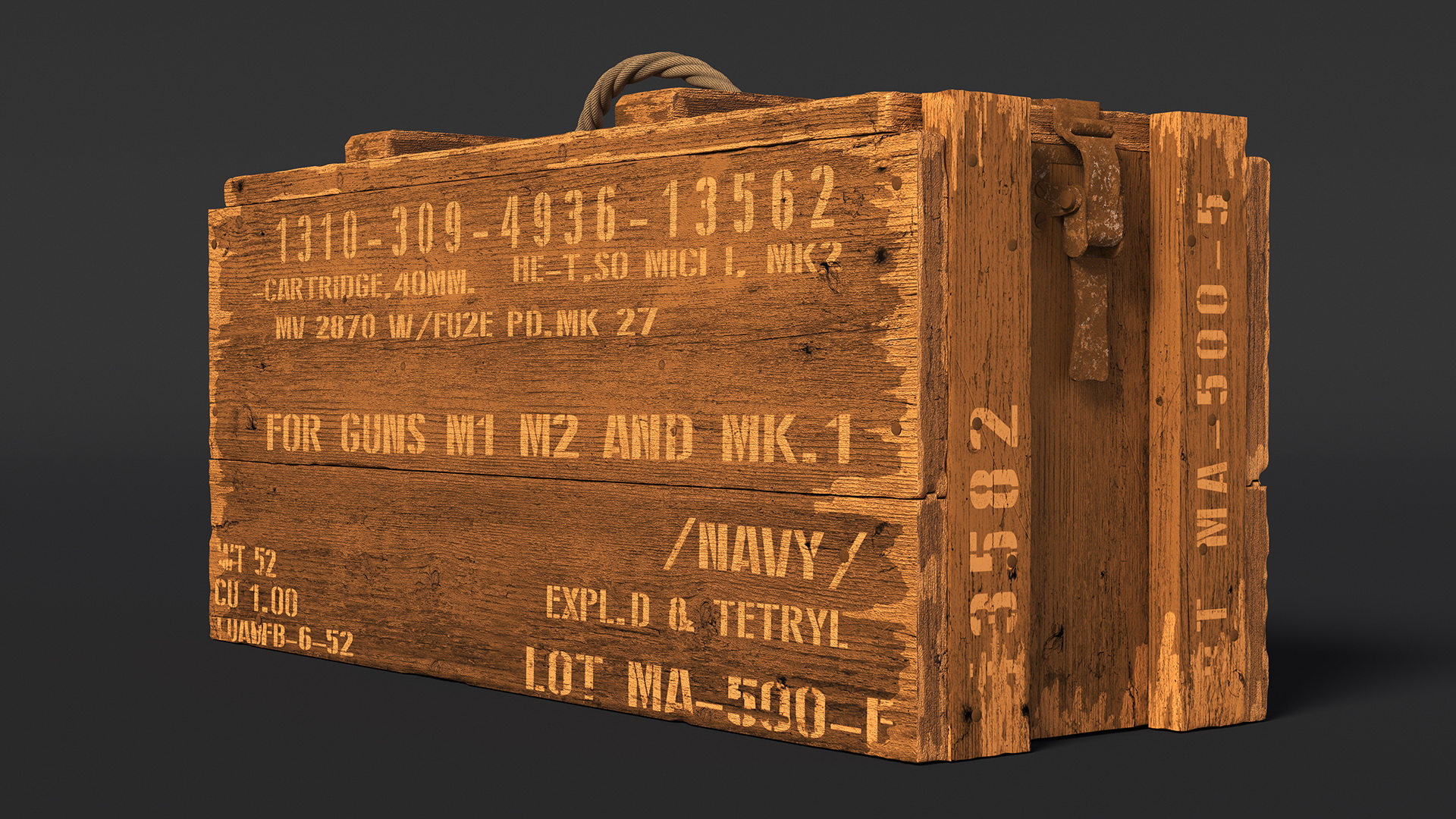 Vintage Wooden Military Ammo Crate 3D model