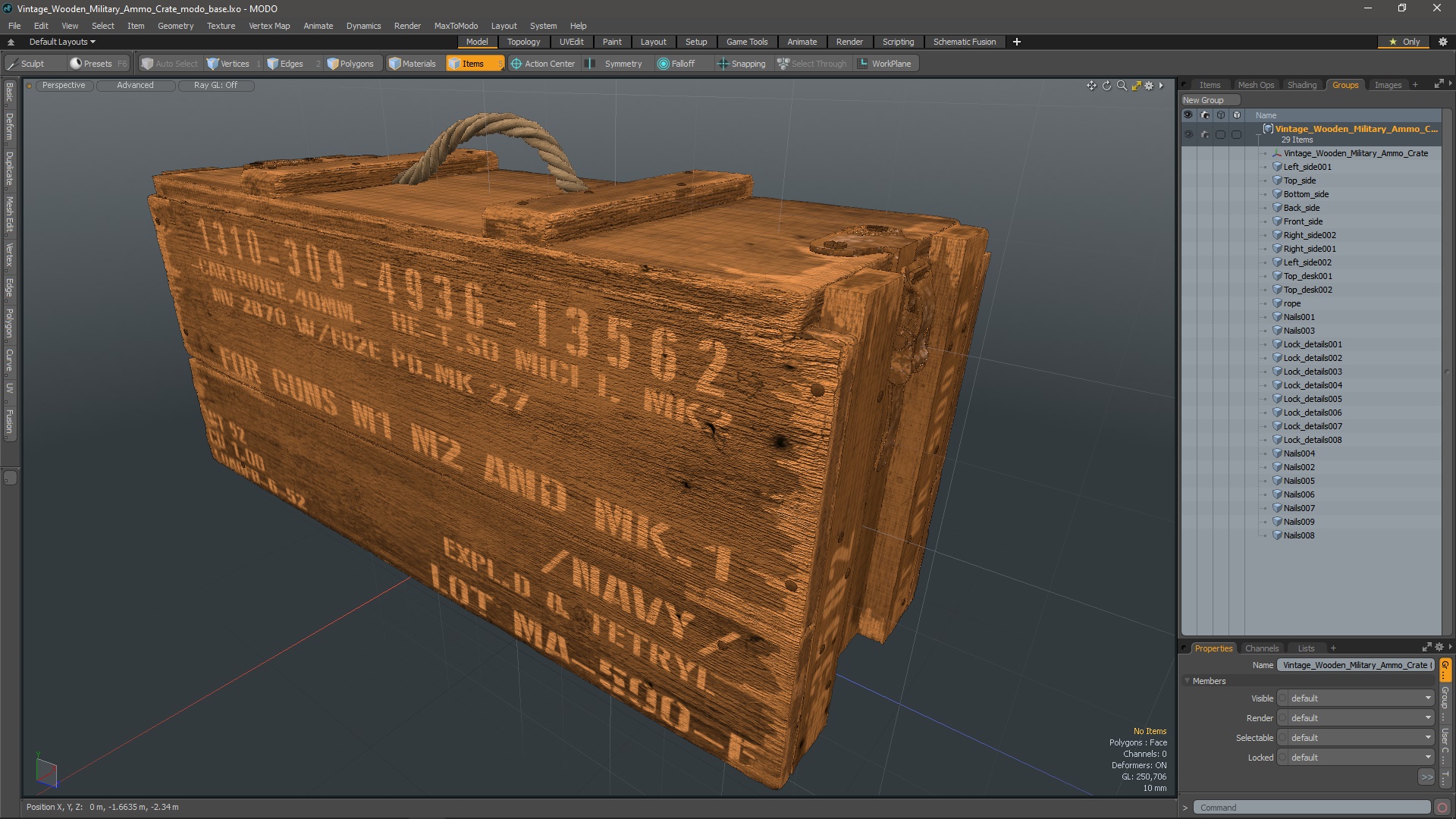 Vintage Wooden Military Ammo Crate 3D model