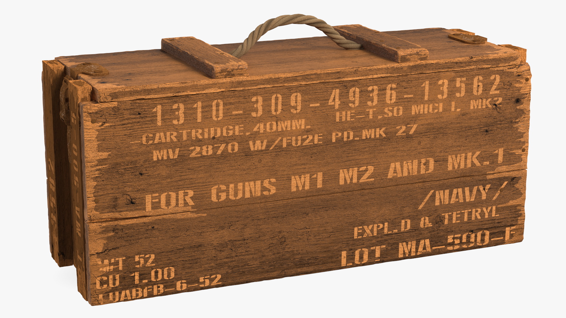 Vintage Wooden Military Ammo Crate 3D model