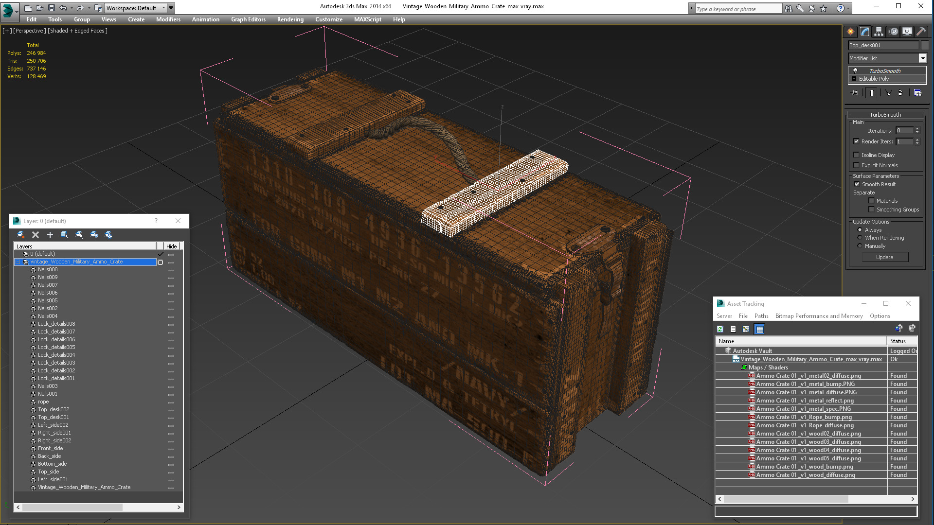 Vintage Wooden Military Ammo Crate 3D model