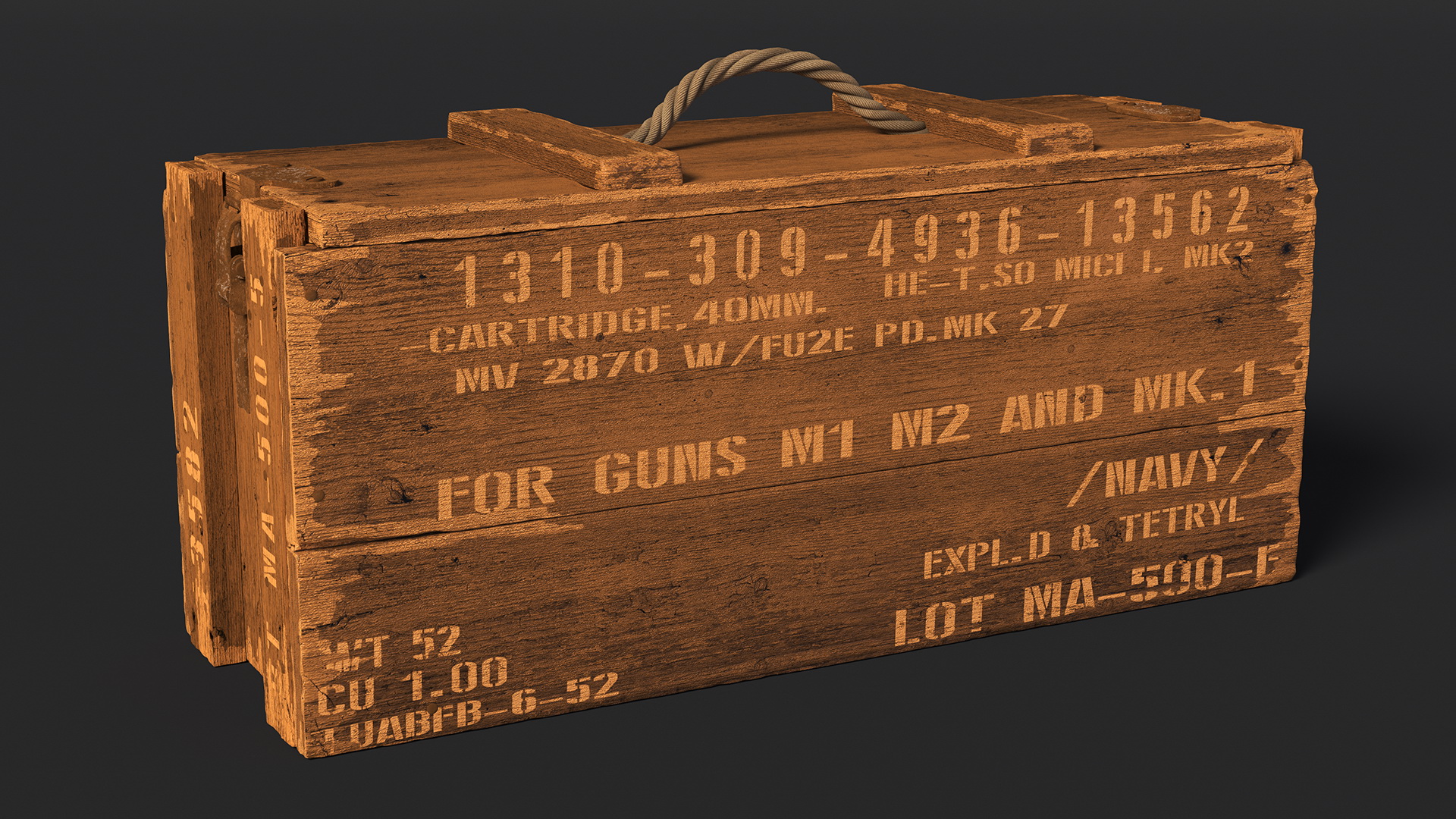 Vintage Wooden Military Ammo Crate 3D model