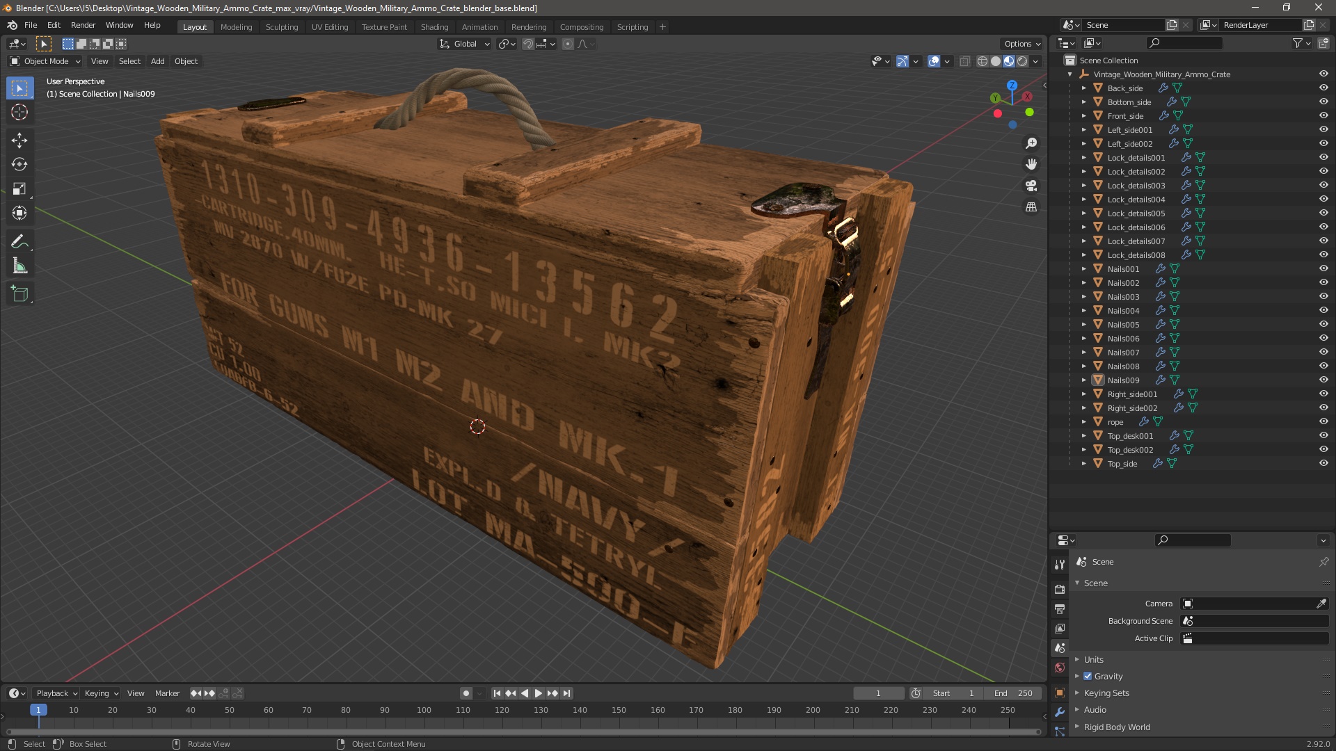 Vintage Wooden Military Ammo Crate 3D model