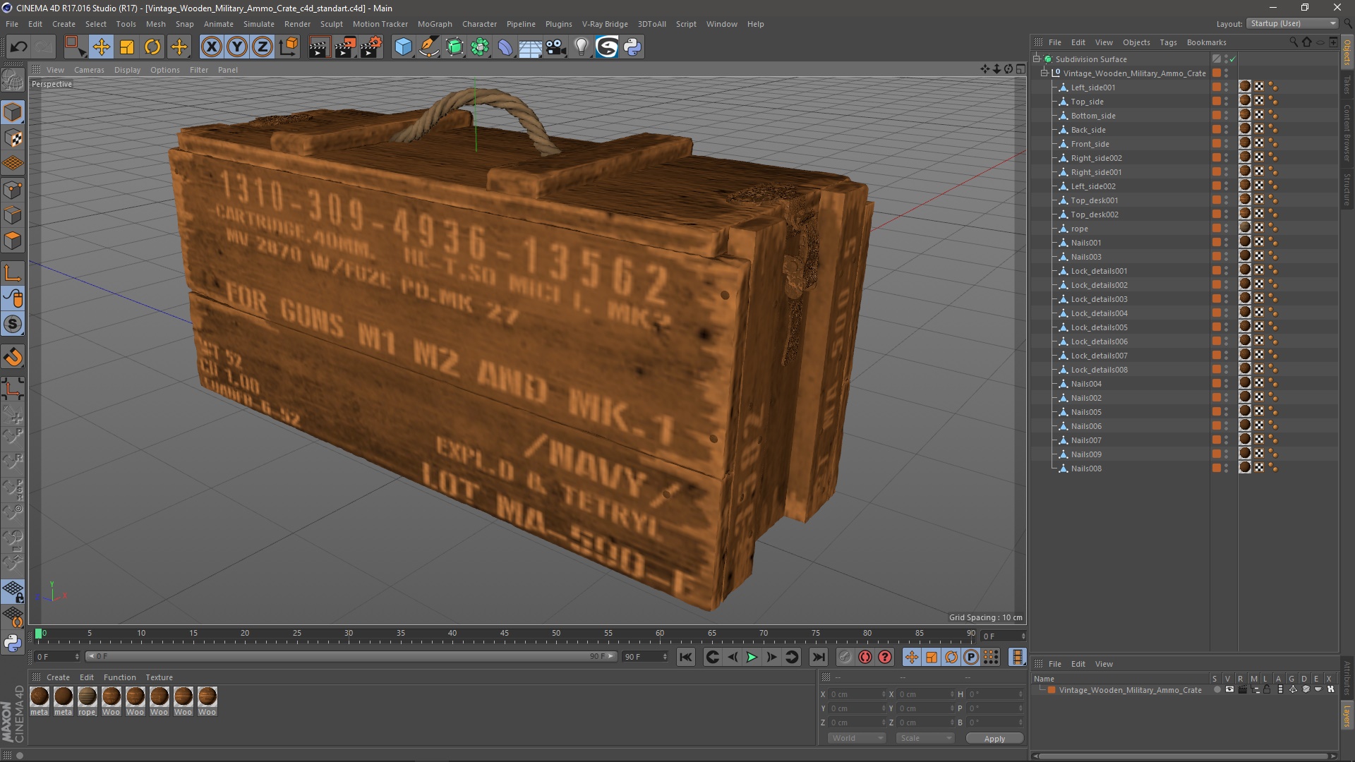 Vintage Wooden Military Ammo Crate 3D model