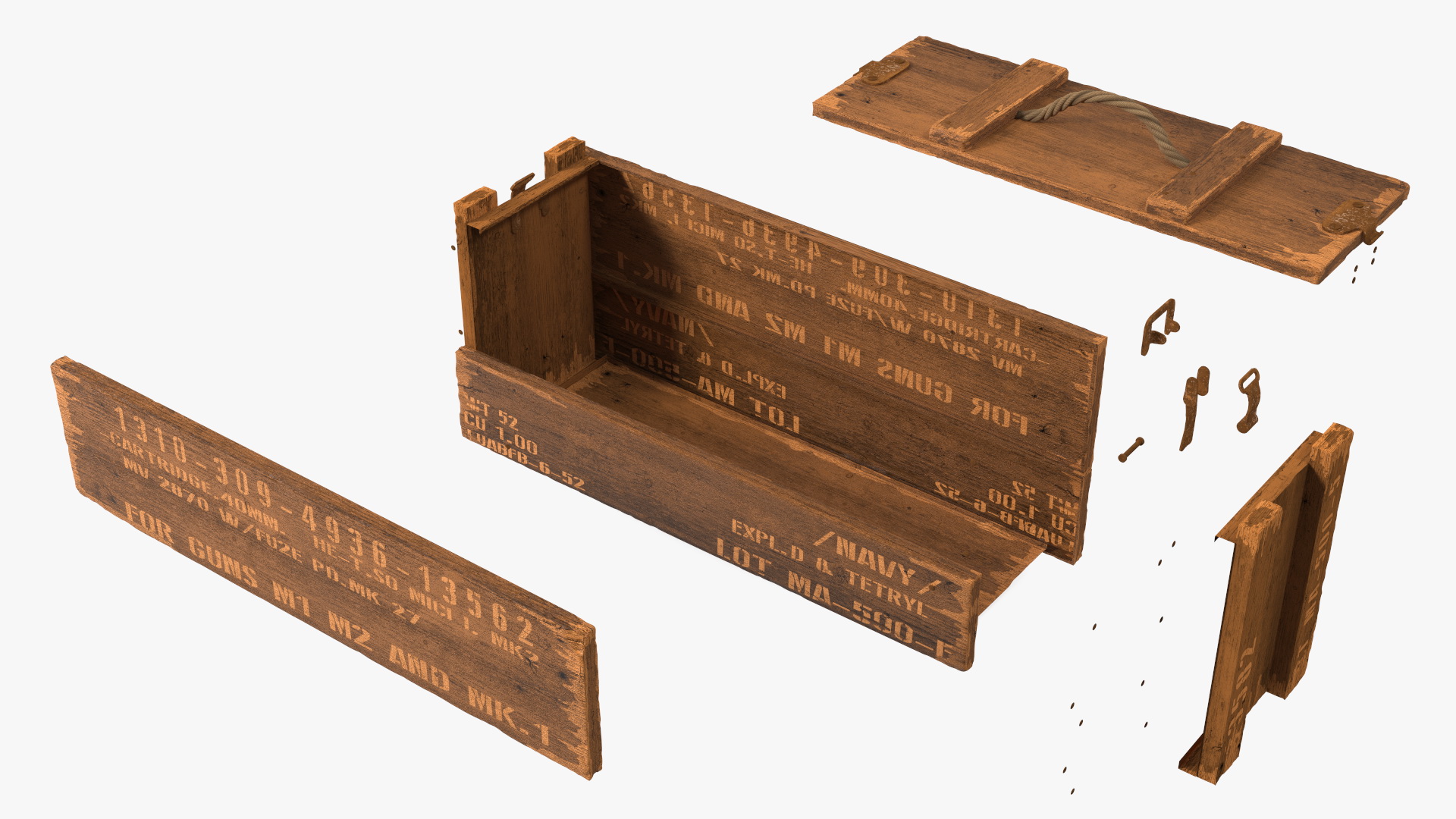 Vintage Wooden Military Ammo Crate 3D model