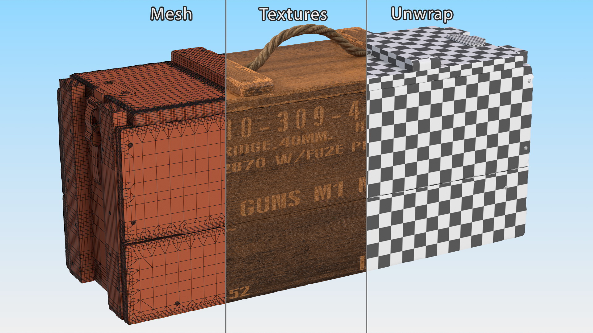 Vintage Wooden Military Ammo Crate 3D model