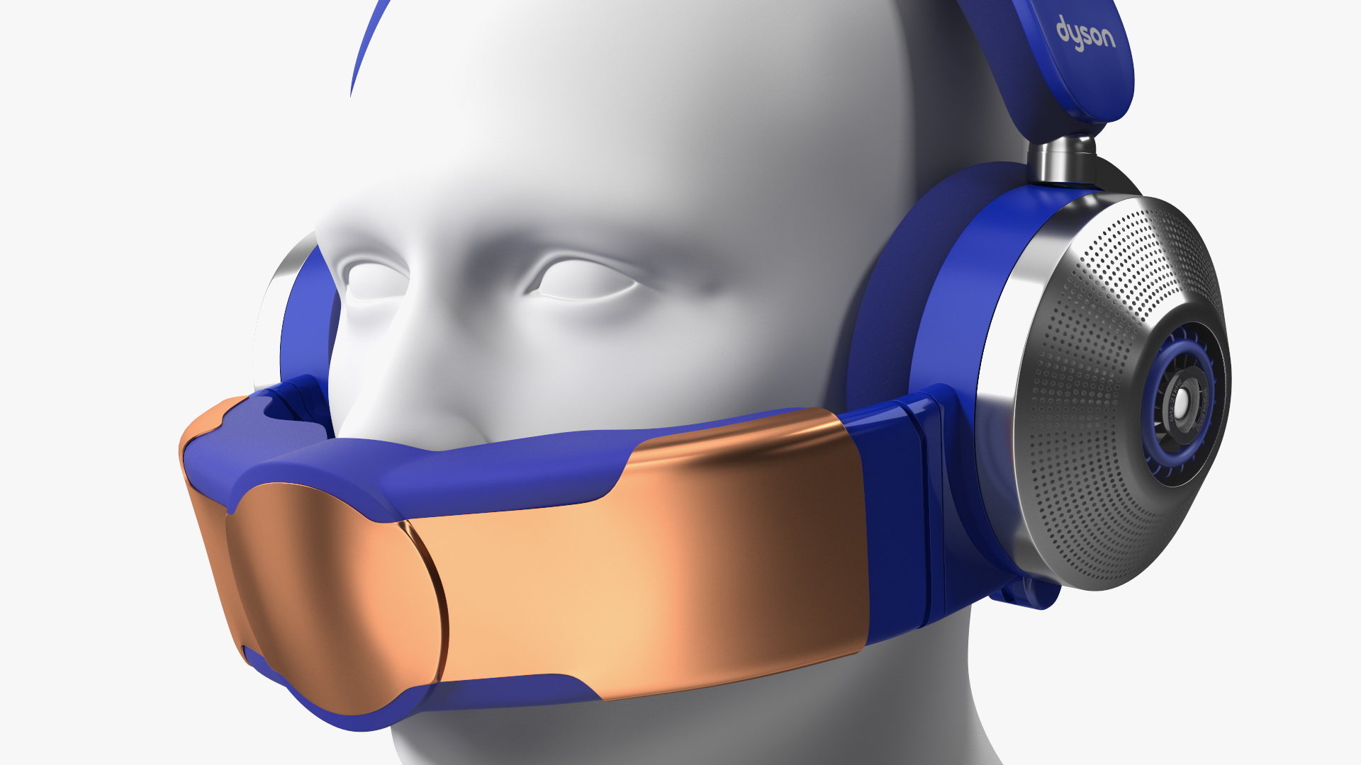 Orange Headphones Dyson Air Purifier Dressed on Mannequin Head 3D