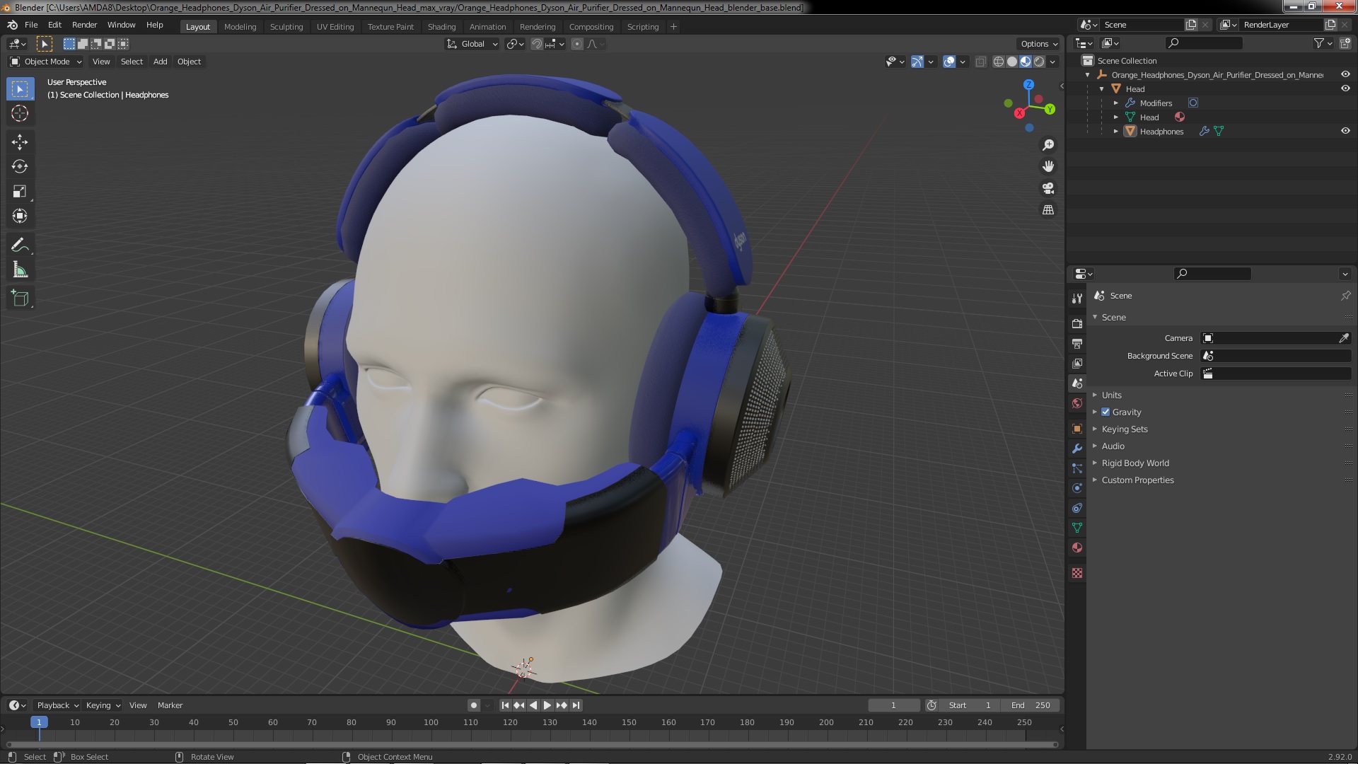 Orange Headphones Dyson Air Purifier Dressed on Mannequin Head 3D