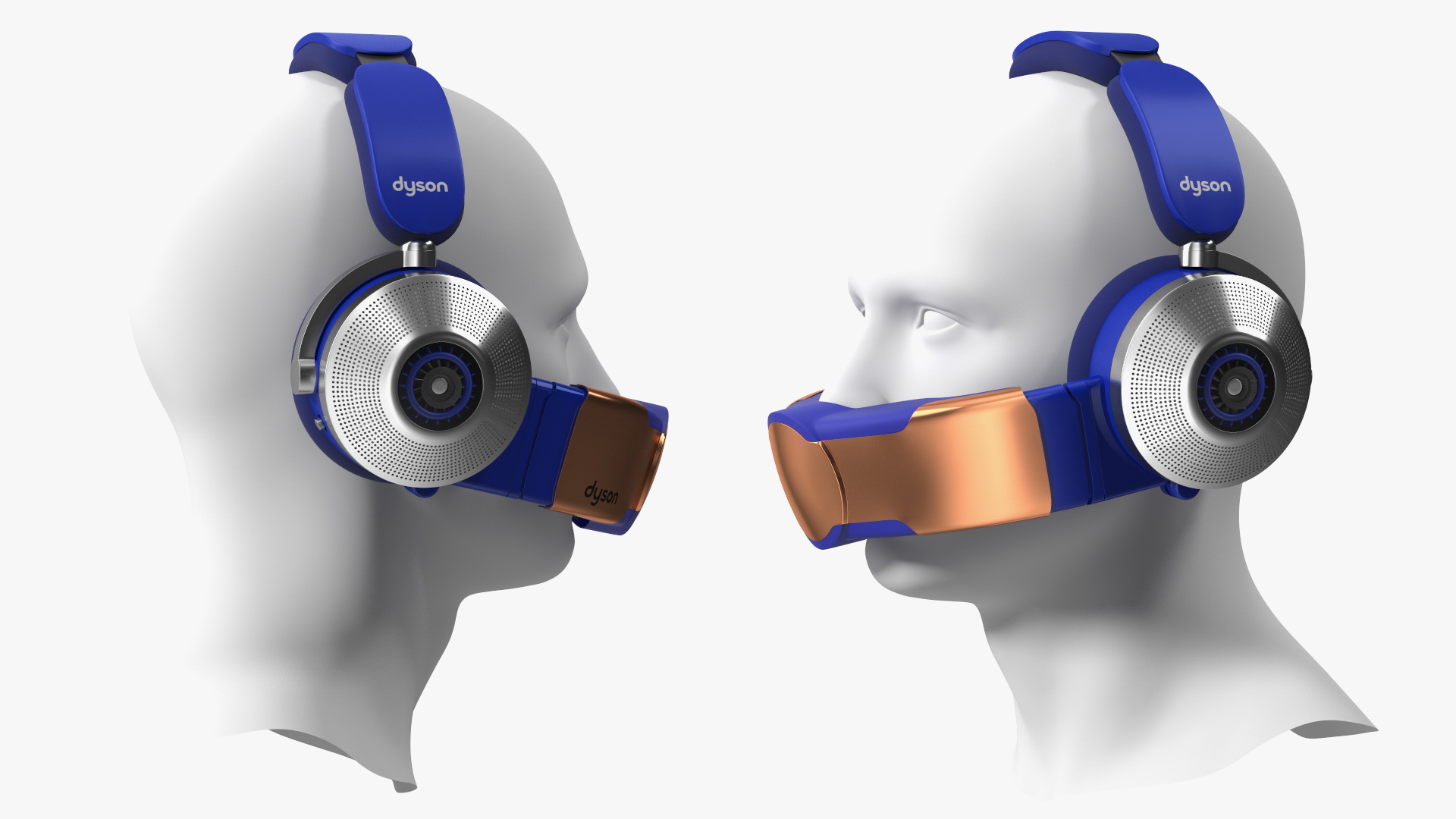 Orange Headphones Dyson Air Purifier Dressed on Mannequin Head 3D