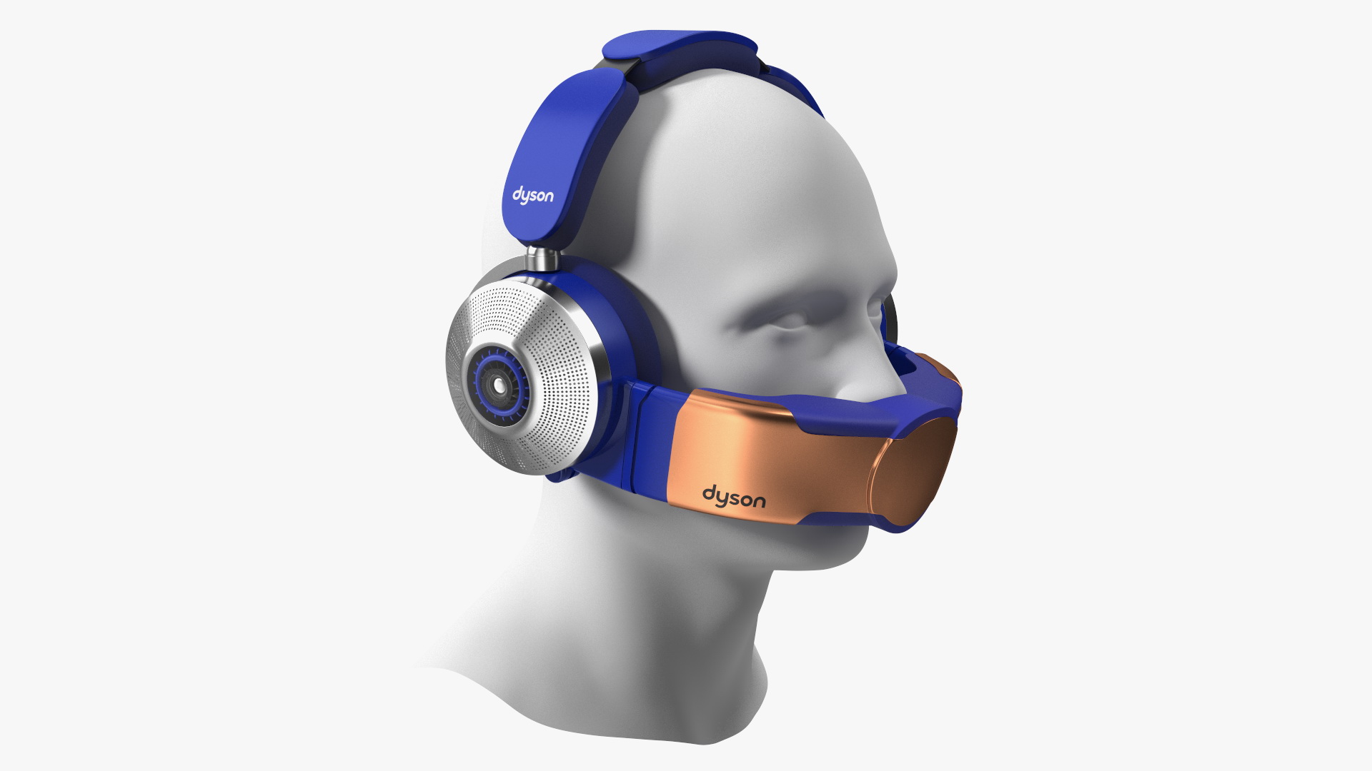 Orange Headphones Dyson Air Purifier Dressed on Mannequin Head 3D