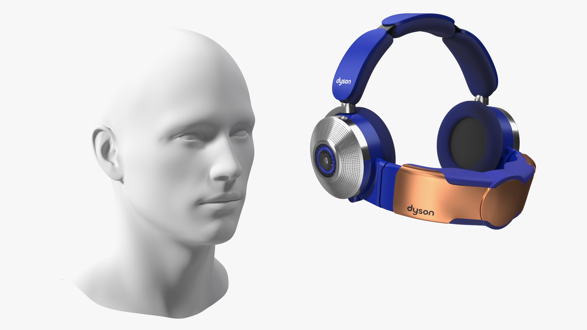 Orange Headphones Dyson Air Purifier Dressed on Mannequin Head 3D