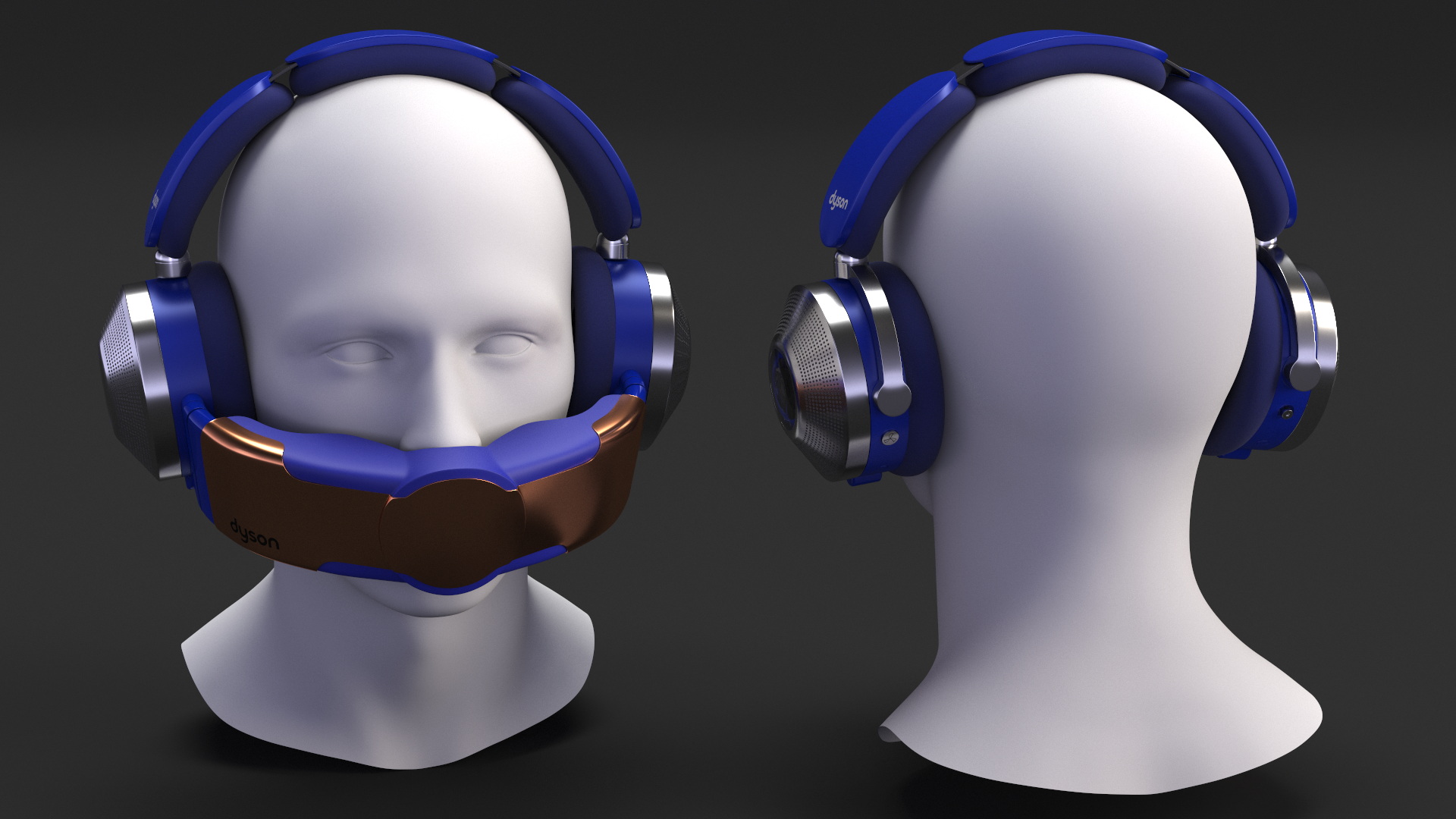 Orange Headphones Dyson Air Purifier Dressed on Mannequin Head 3D