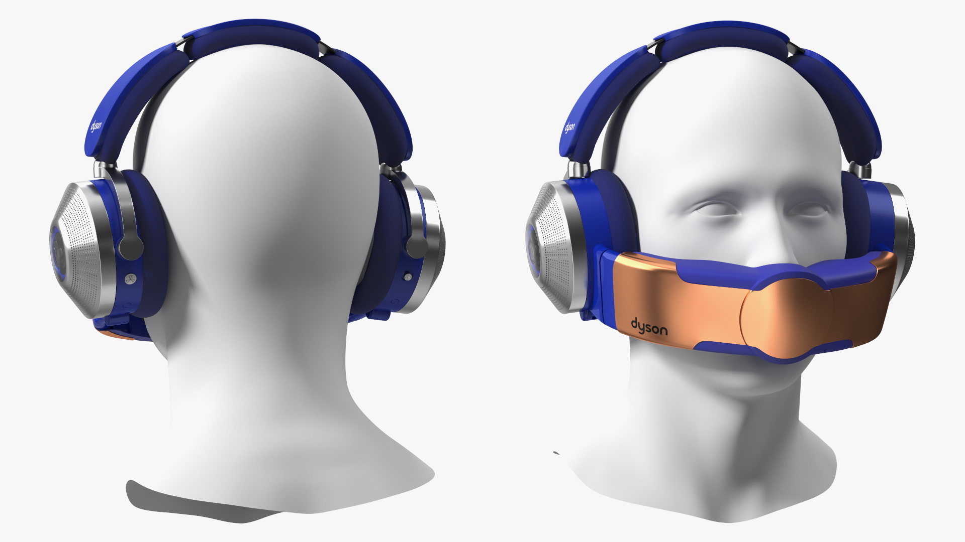 Orange Headphones Dyson Air Purifier Dressed on Mannequin Head 3D