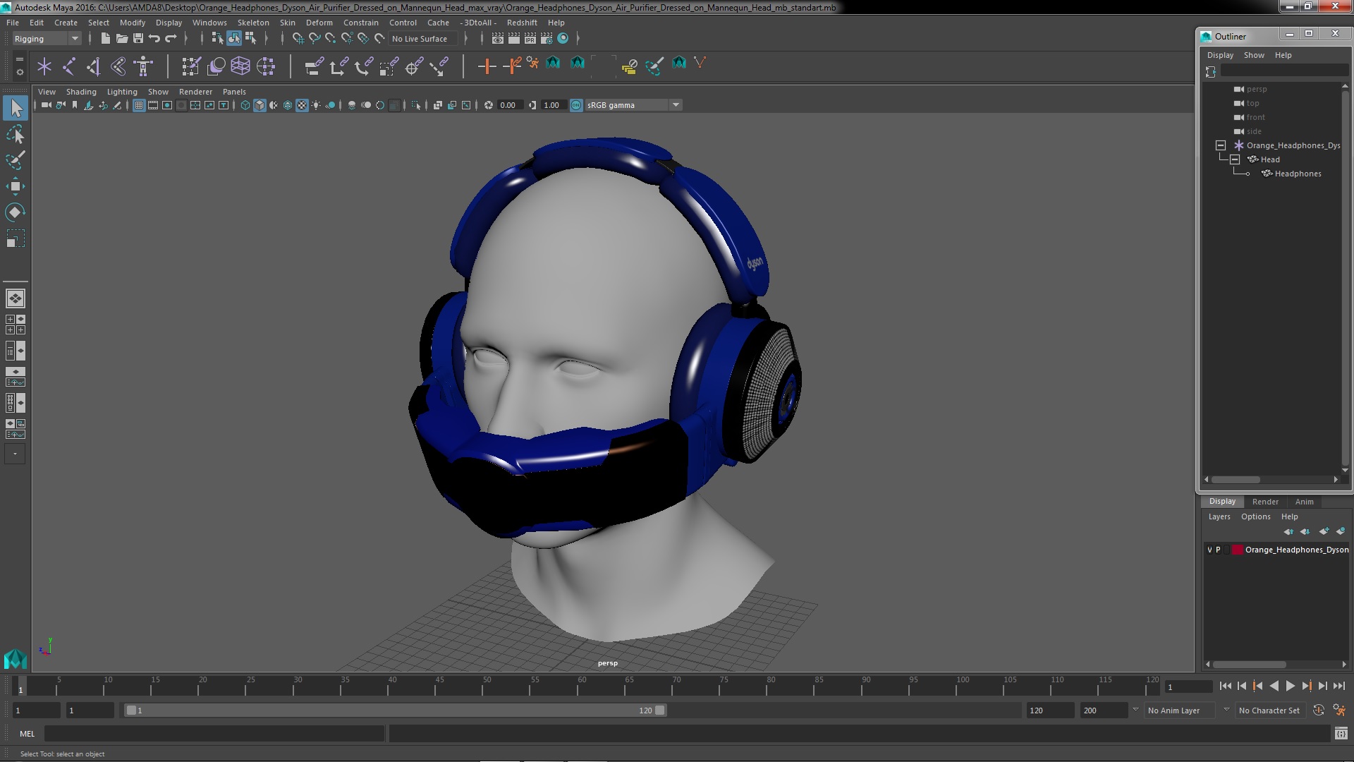 Orange Headphones Dyson Air Purifier Dressed on Mannequin Head 3D