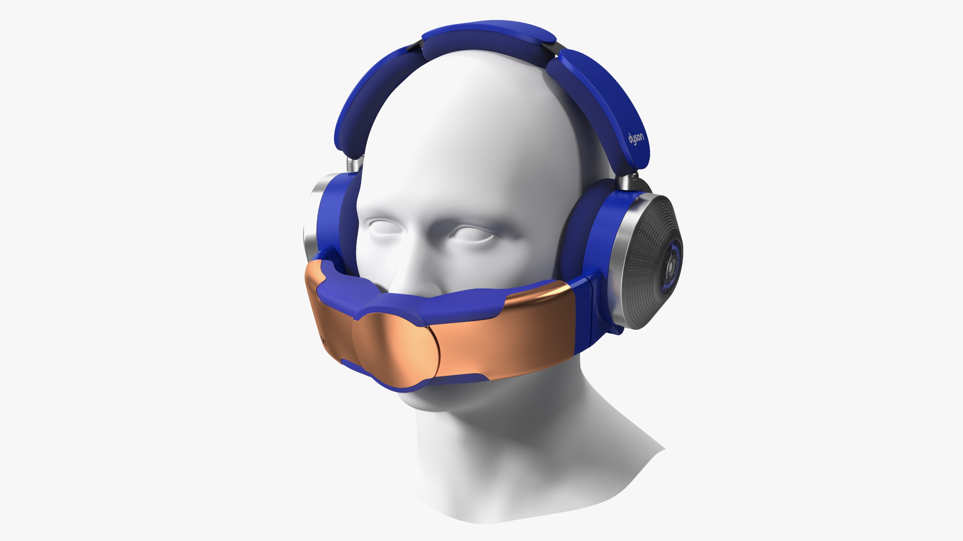 Orange Headphones Dyson Air Purifier Dressed on Mannequin Head 3D
