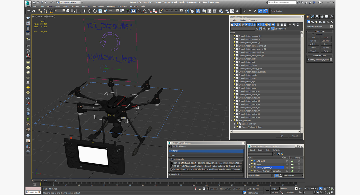 3D model Yuneec Typhoon H Videography Hexacopter Set Rigged