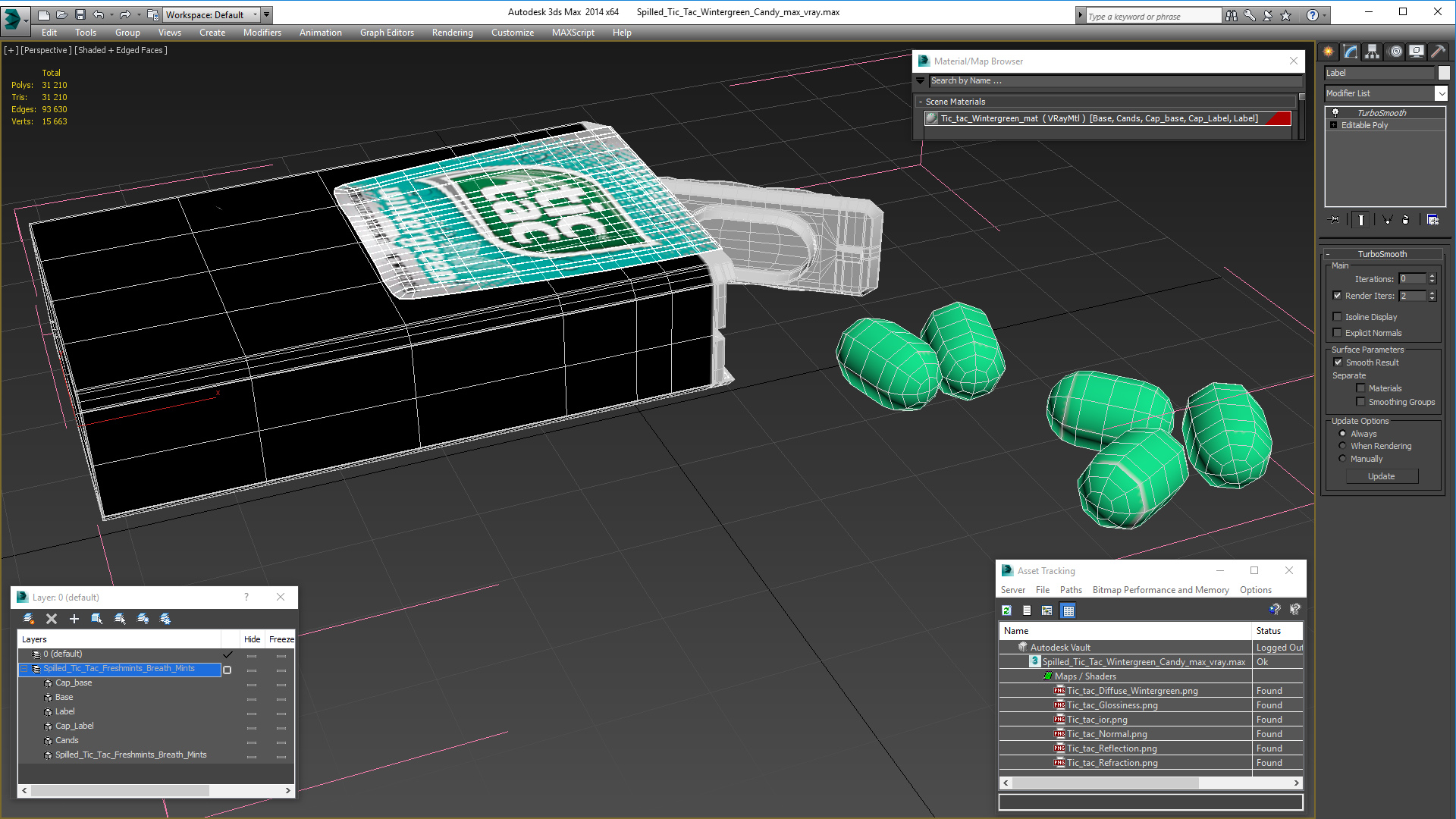 3D Spilled Tic Tac Wintergreen Candy model