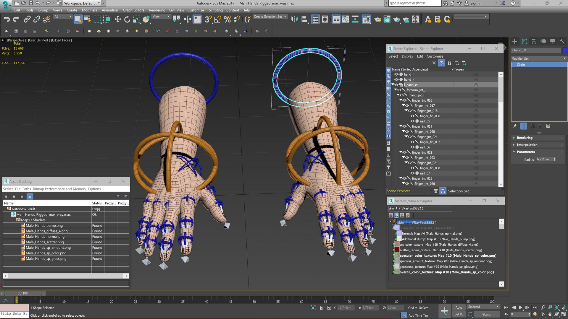 3D model Man Hands Rigged for Maya