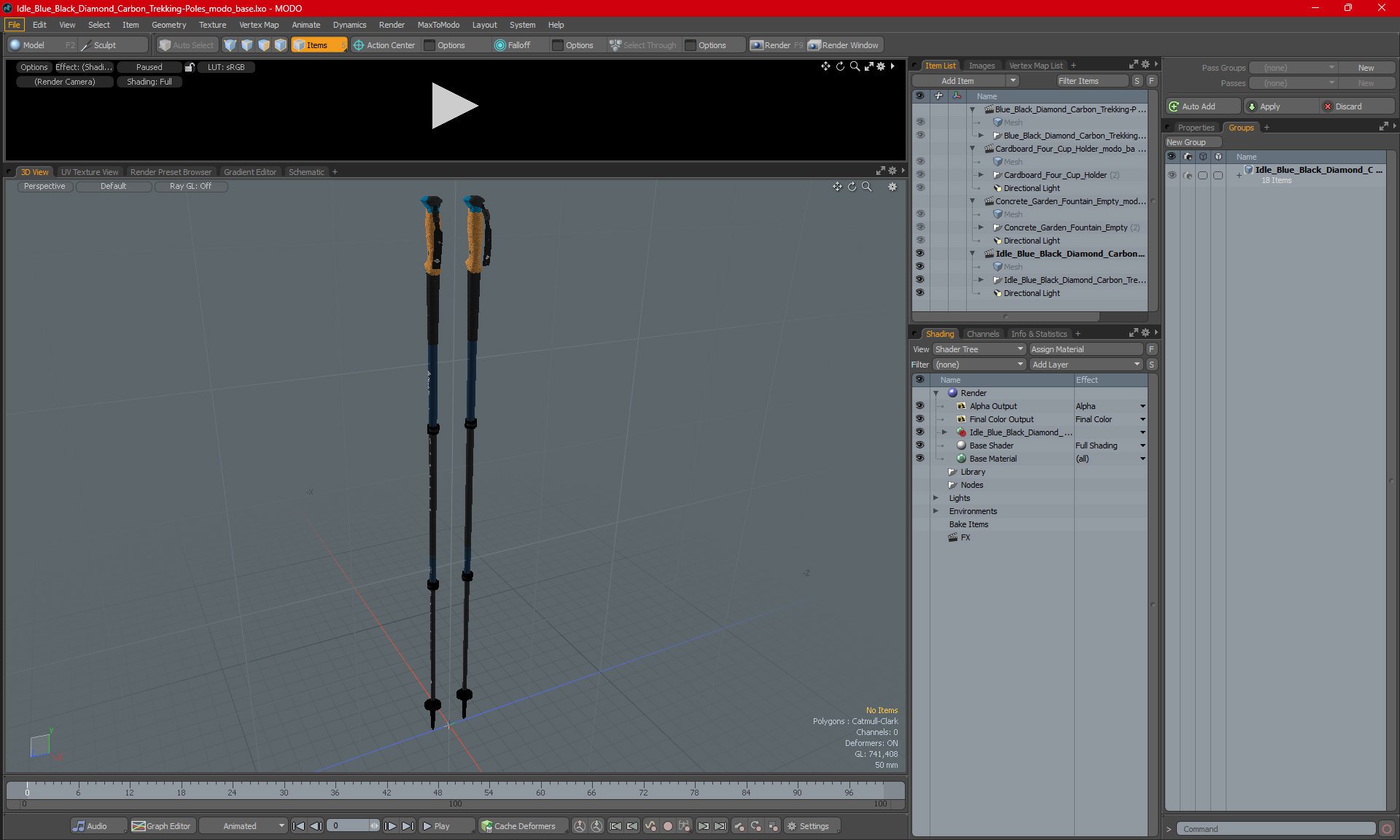 3D model Idle Blue Black Diamond Carbon Trekking-Poles