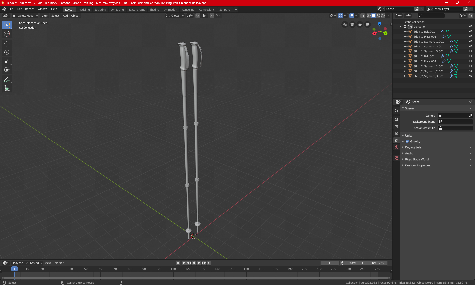 3D model Idle Blue Black Diamond Carbon Trekking-Poles