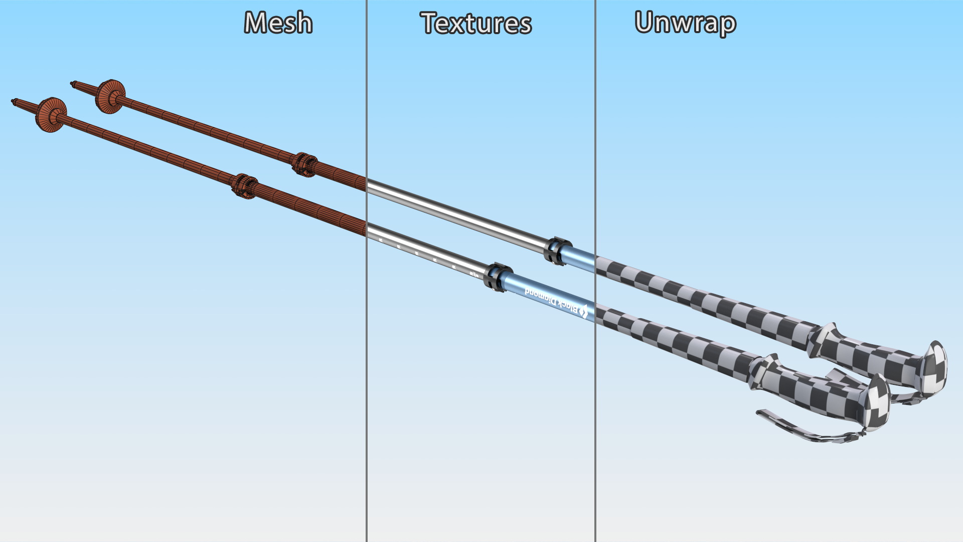 3D model Idle Blue Black Diamond Carbon Trekking-Poles