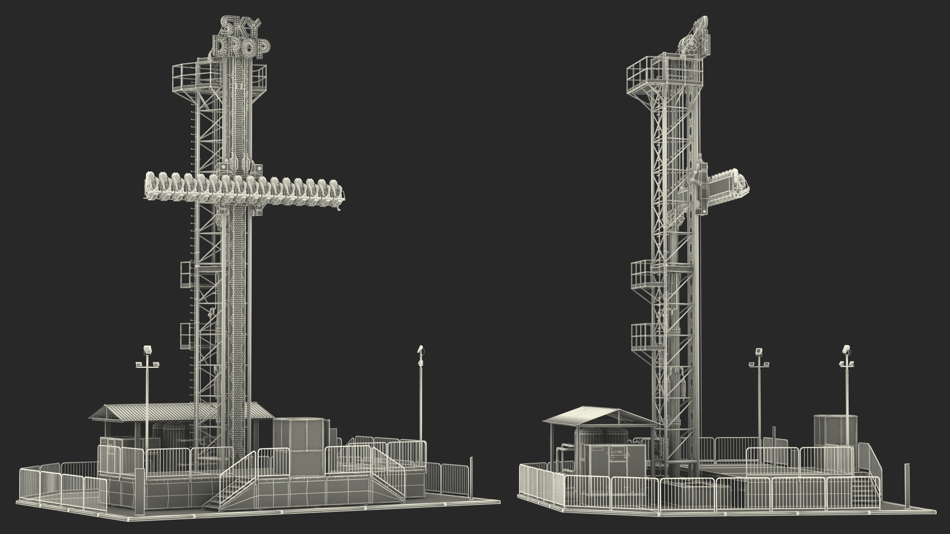 3D model Sky Drop Amusement Park Equipment Rigged