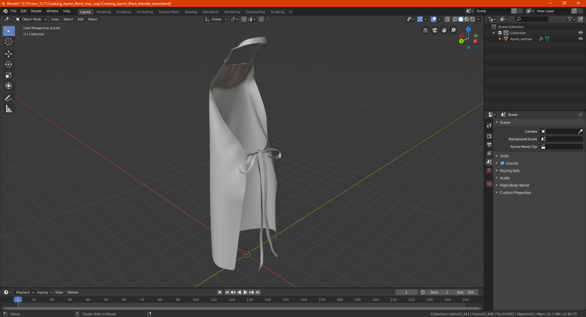 Cooking Apron Black 3D model
